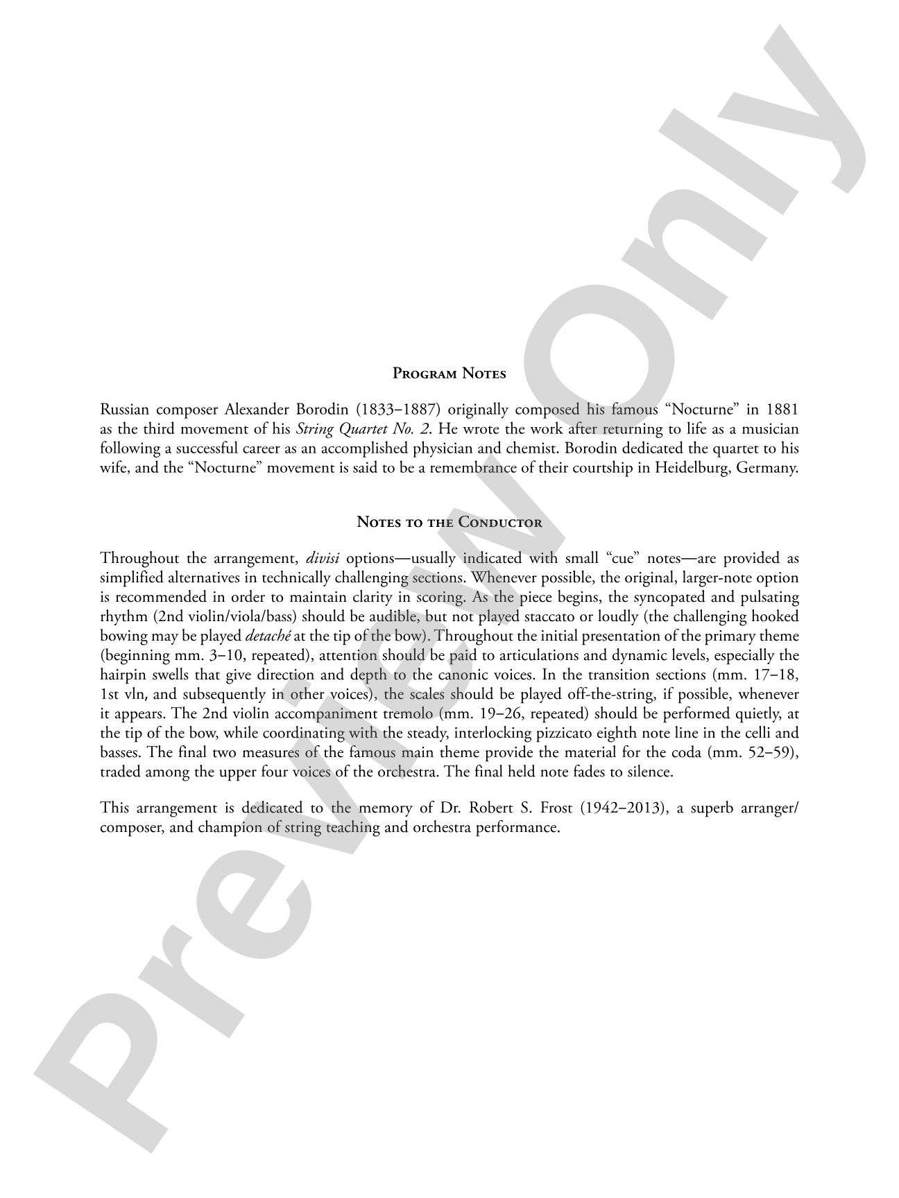 Nocturne (from String Quartet No. 2): String Orchestra Conductor Score & Parts