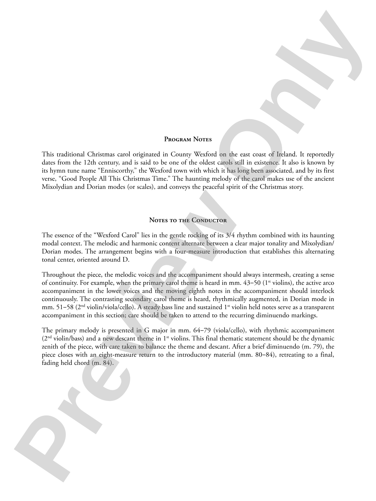 Wexford Carol: String Orchestra Conductor Score & Parts