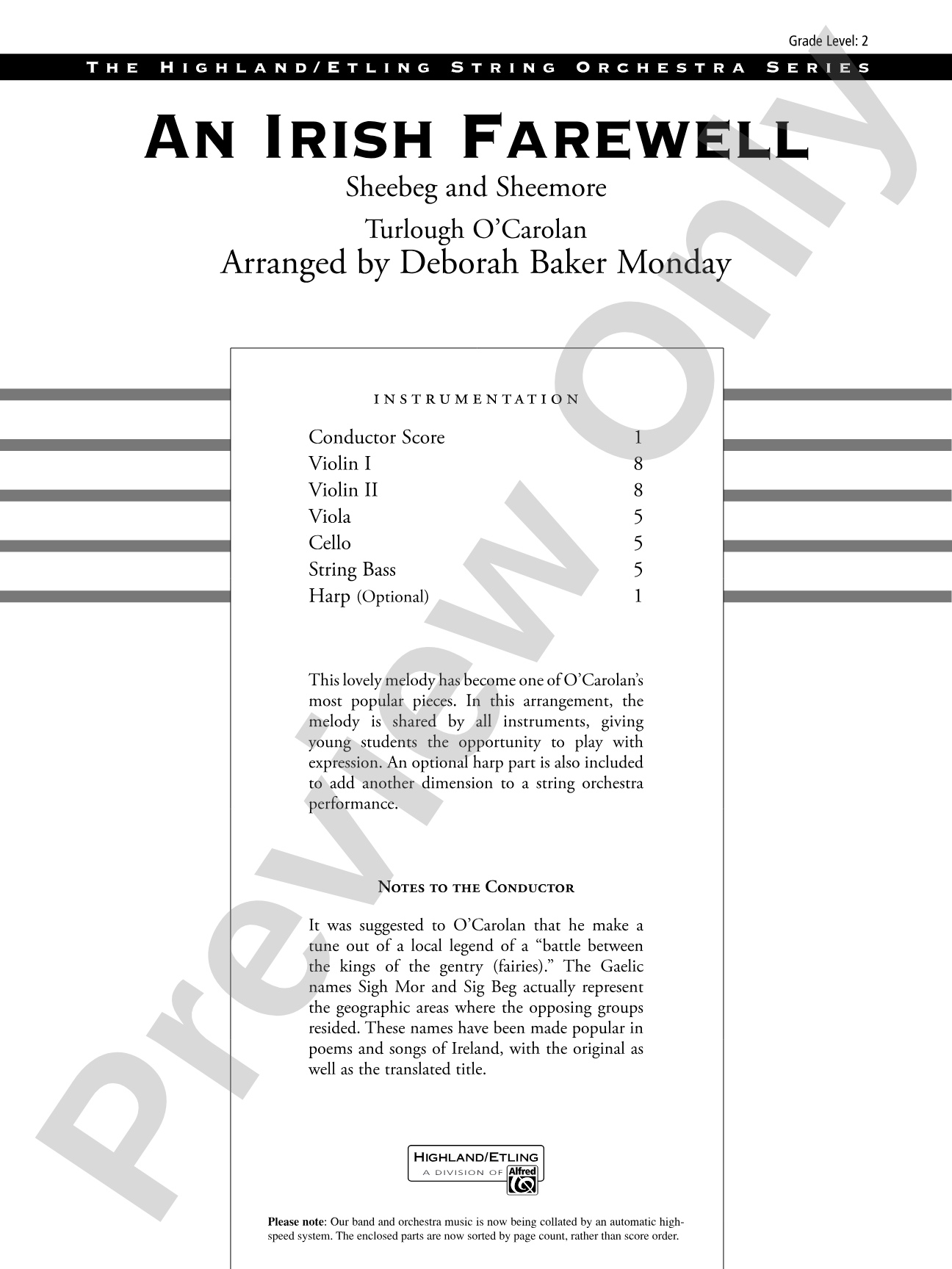 An Irish Farewell: String Orchestra Conductor Score & Parts