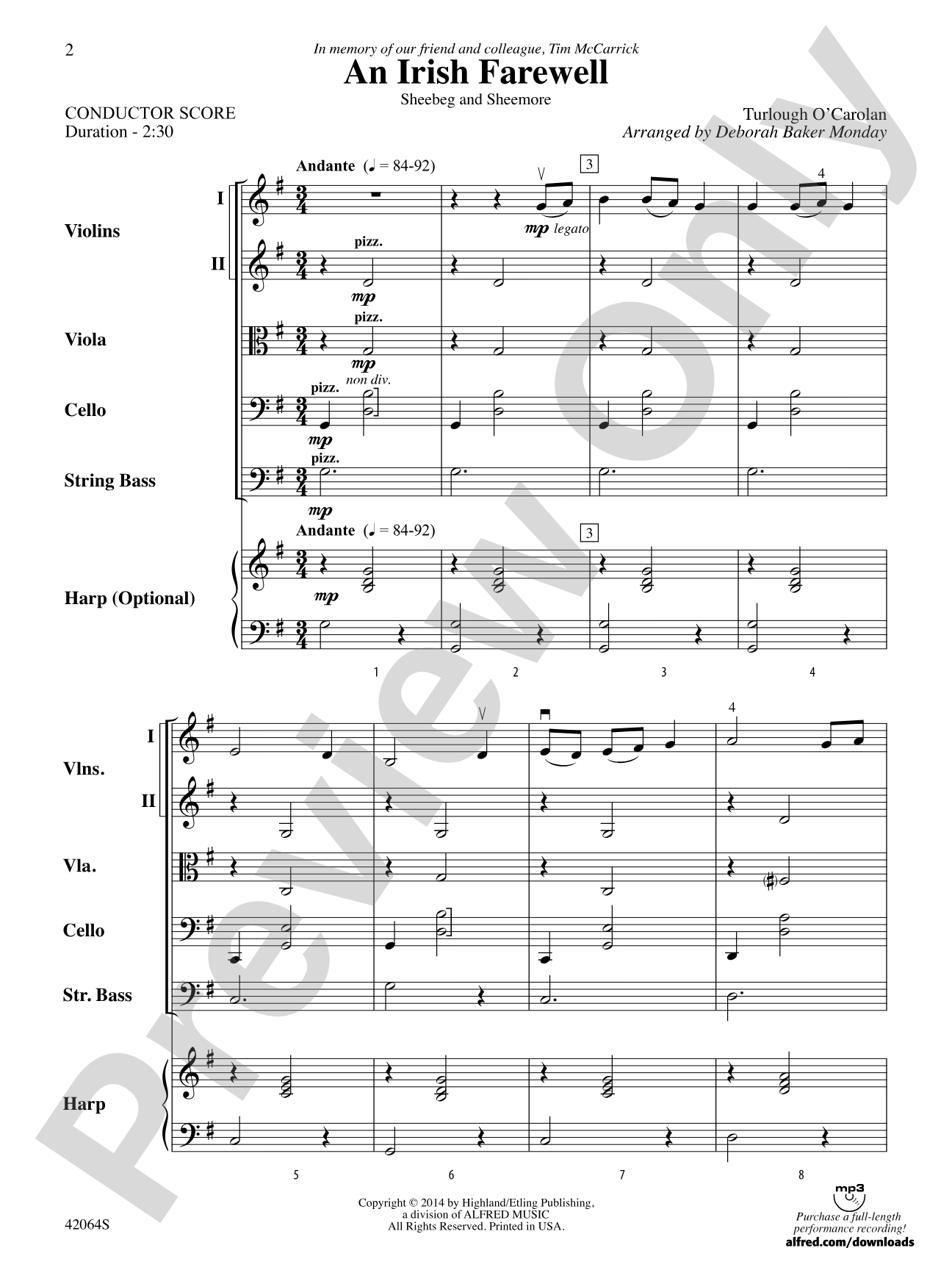 An Irish Farewell: String Orchestra Conductor Score & Parts