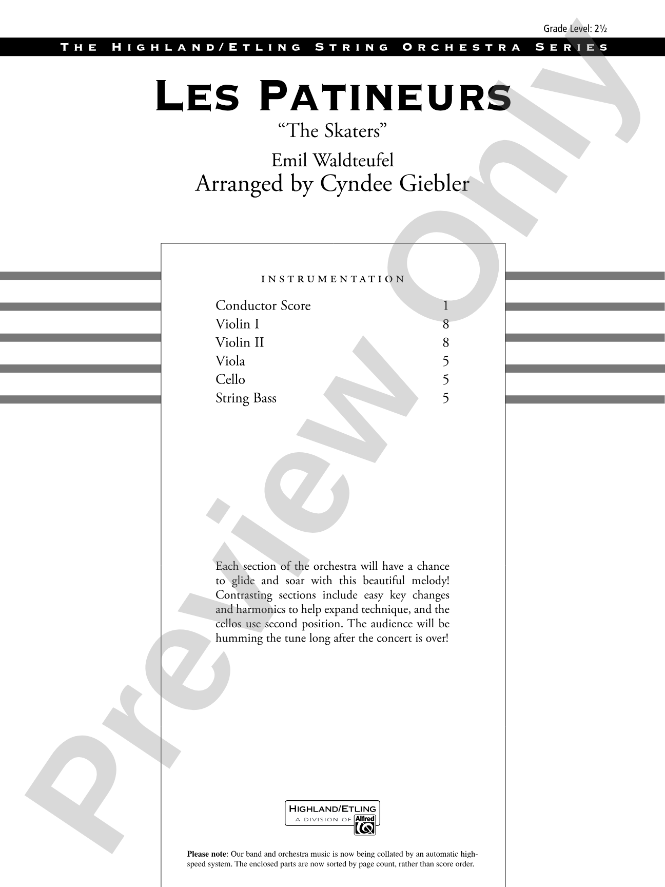 Les Patineurs: String Orchestra Conductor Score & Parts