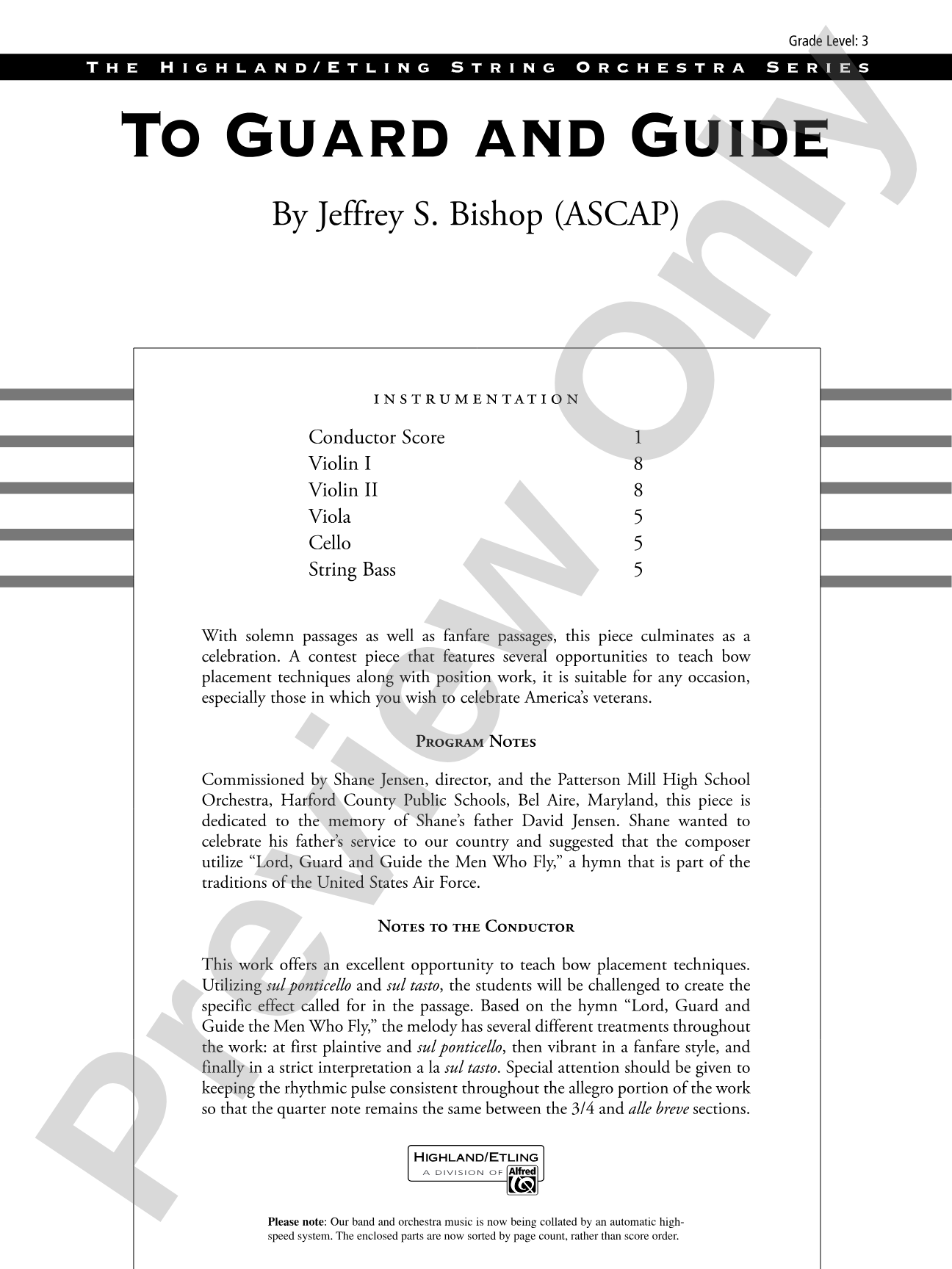 To Guard and Guide: String Orchestra Conductor Score & Parts