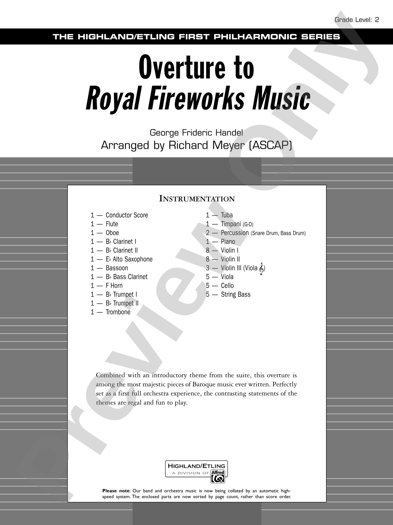 Overture to Royal Fireworks Music: Full Orchestra Conductor Score & Parts