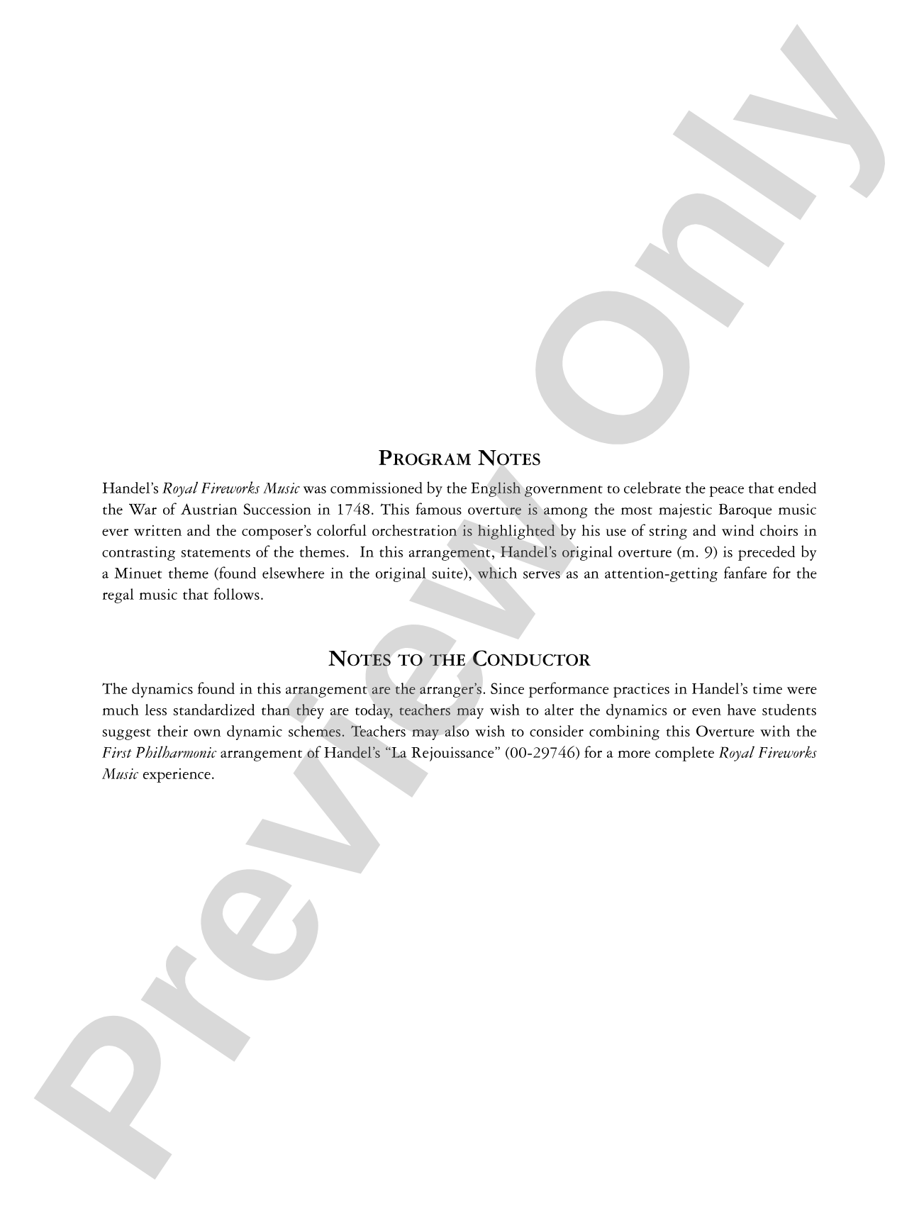 Overture to Royal Fireworks Music: Full Orchestra Conductor Score & Parts