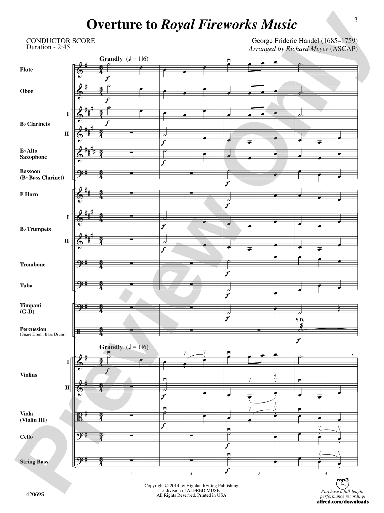 Overture to Royal Fireworks Music: Full Orchestra Conductor Score & Parts