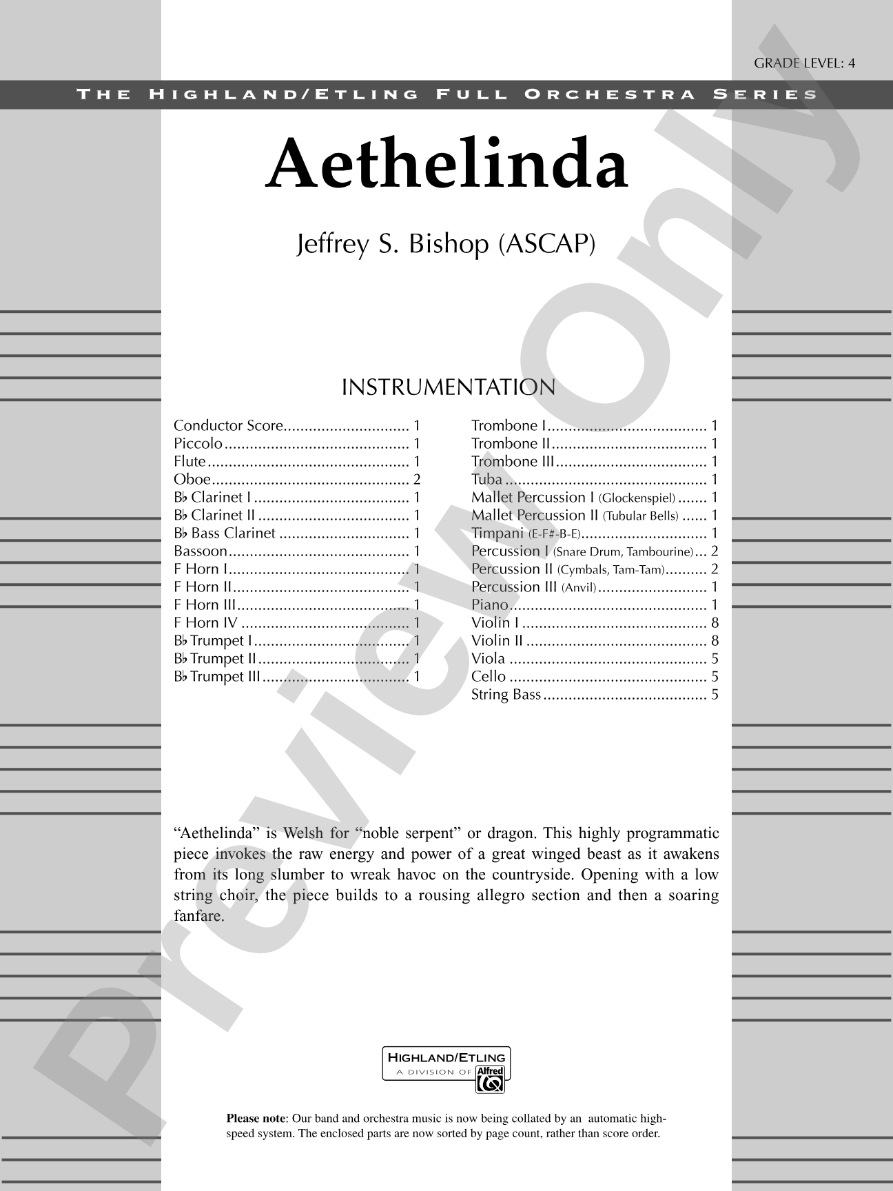 Aethelinda: Full Orchestra Conductor Score & Parts