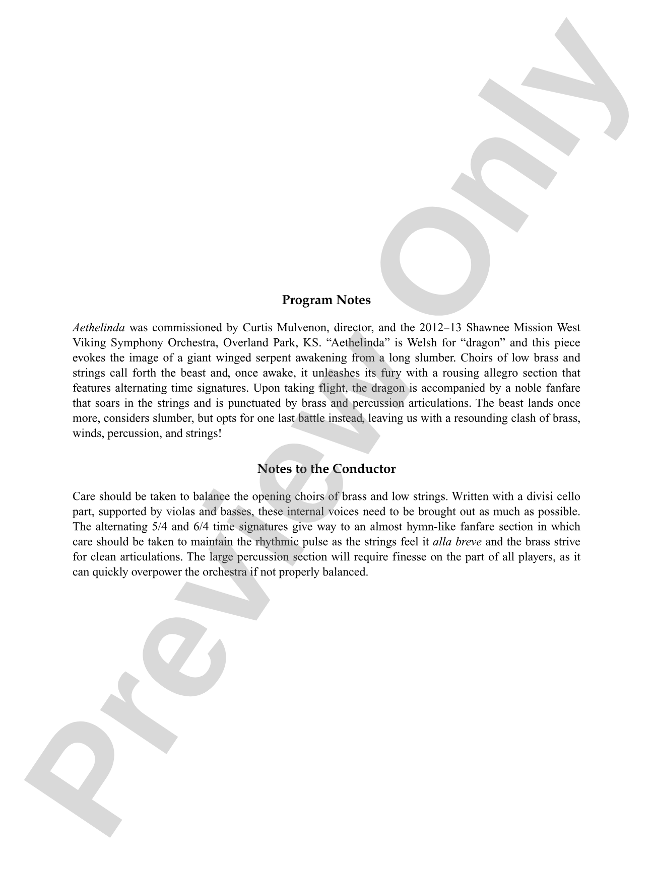 Aethelinda: Full Orchestra Conductor Score & Parts