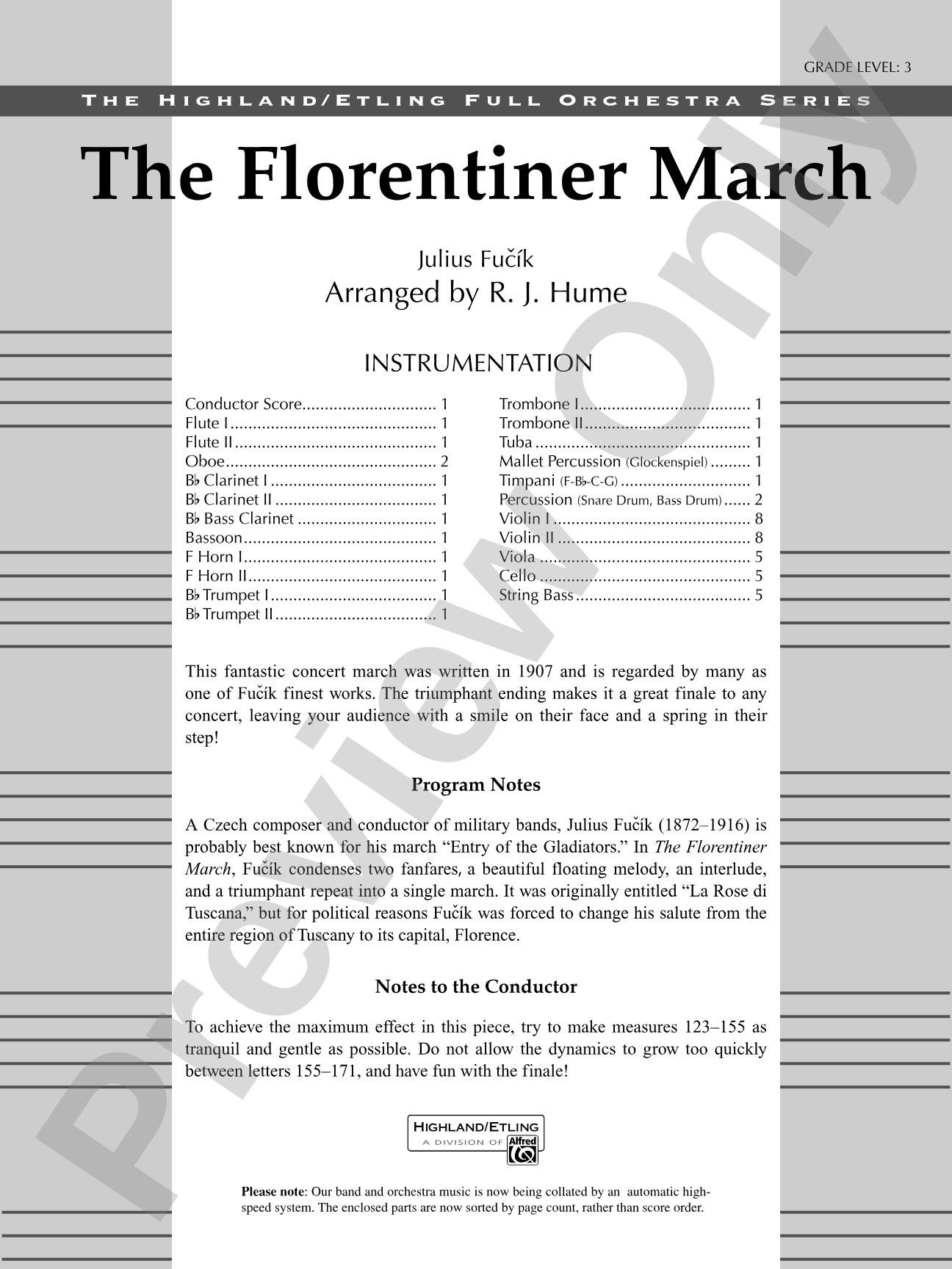 The Florentiner March: Full Orchestra Conductor Score & Parts