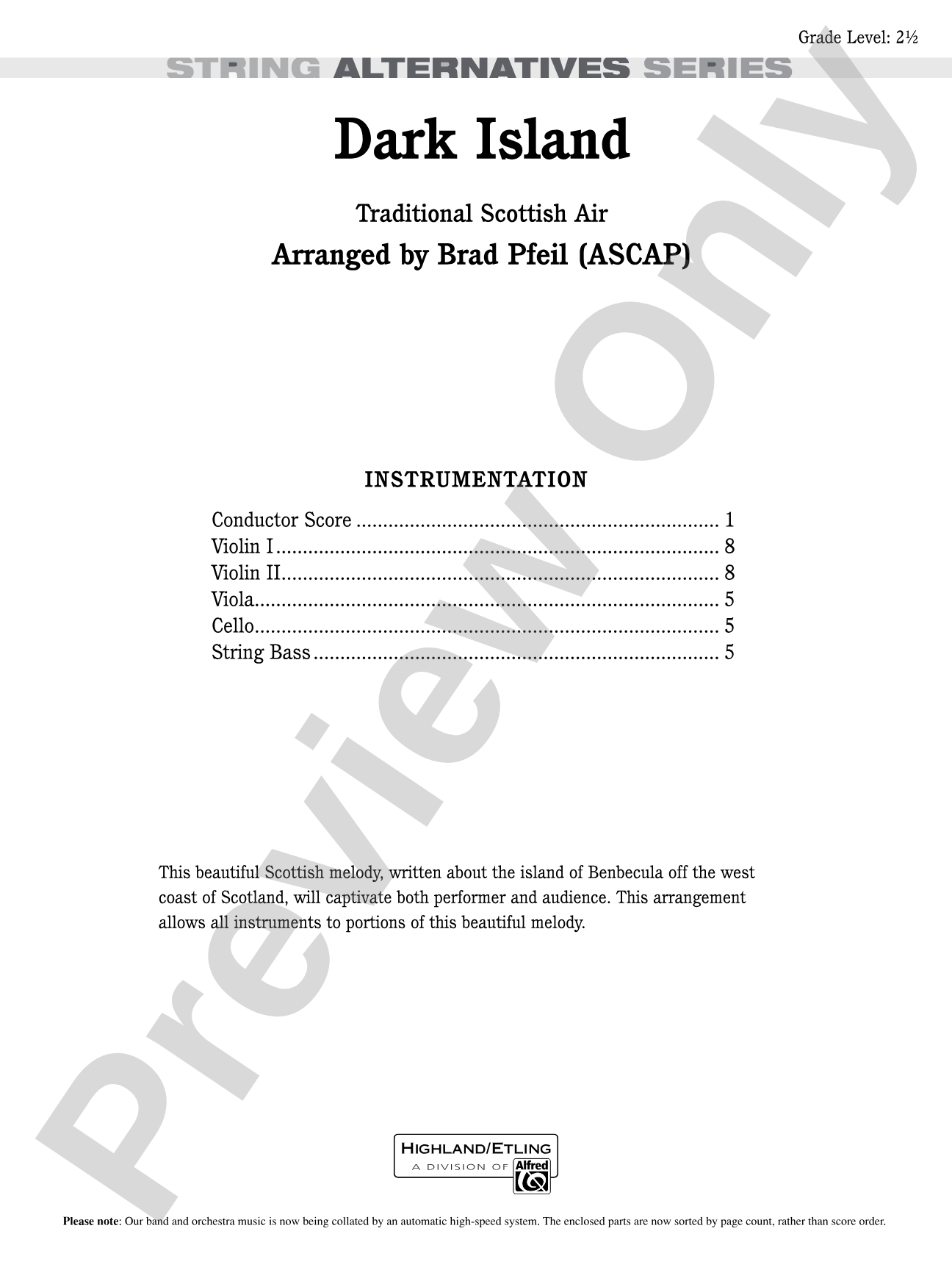 Dark Island: String Orchestra Conductor Score & Parts