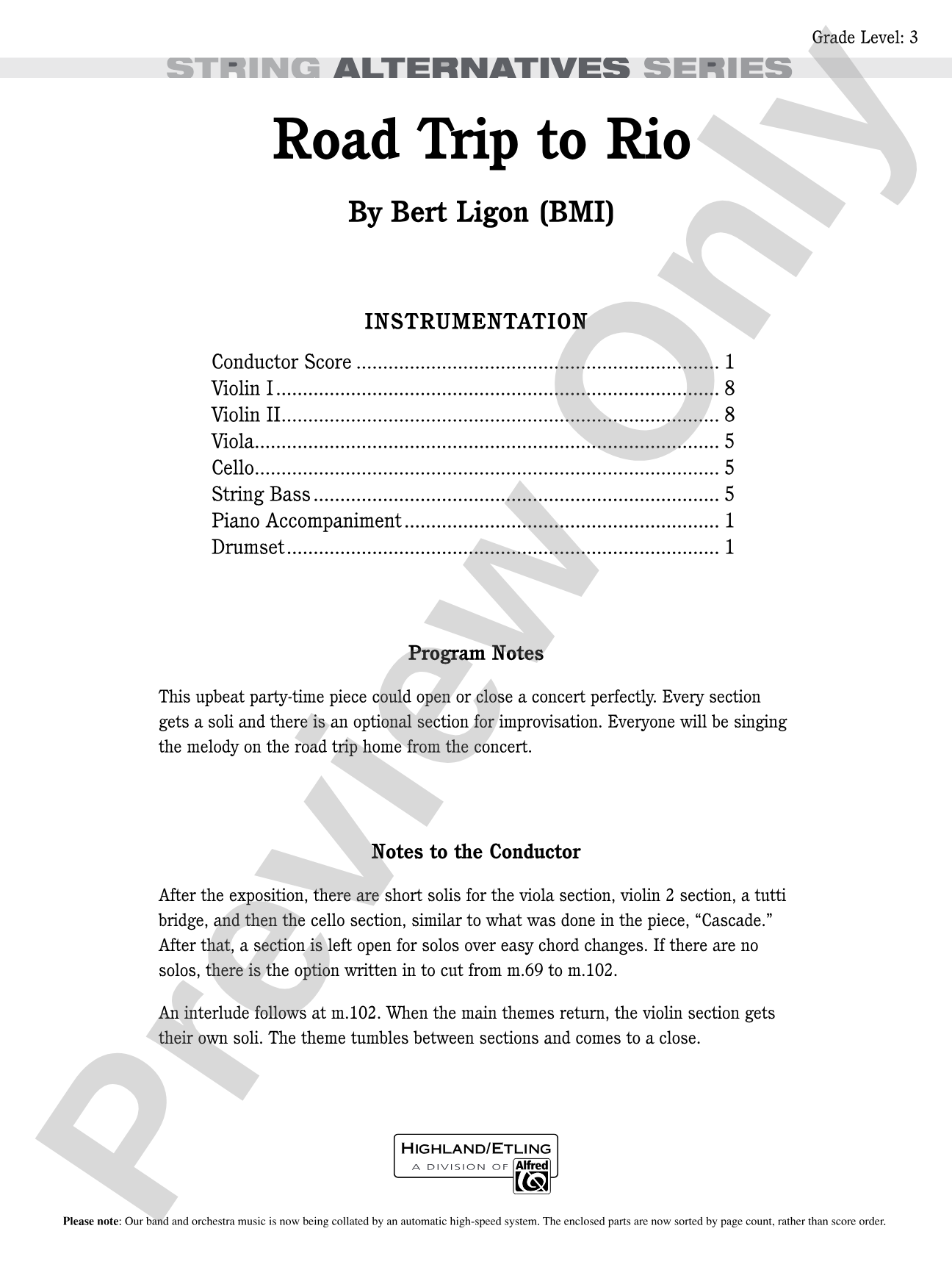 Road Trip to Rio: String Orchestra Conductor Score & Parts