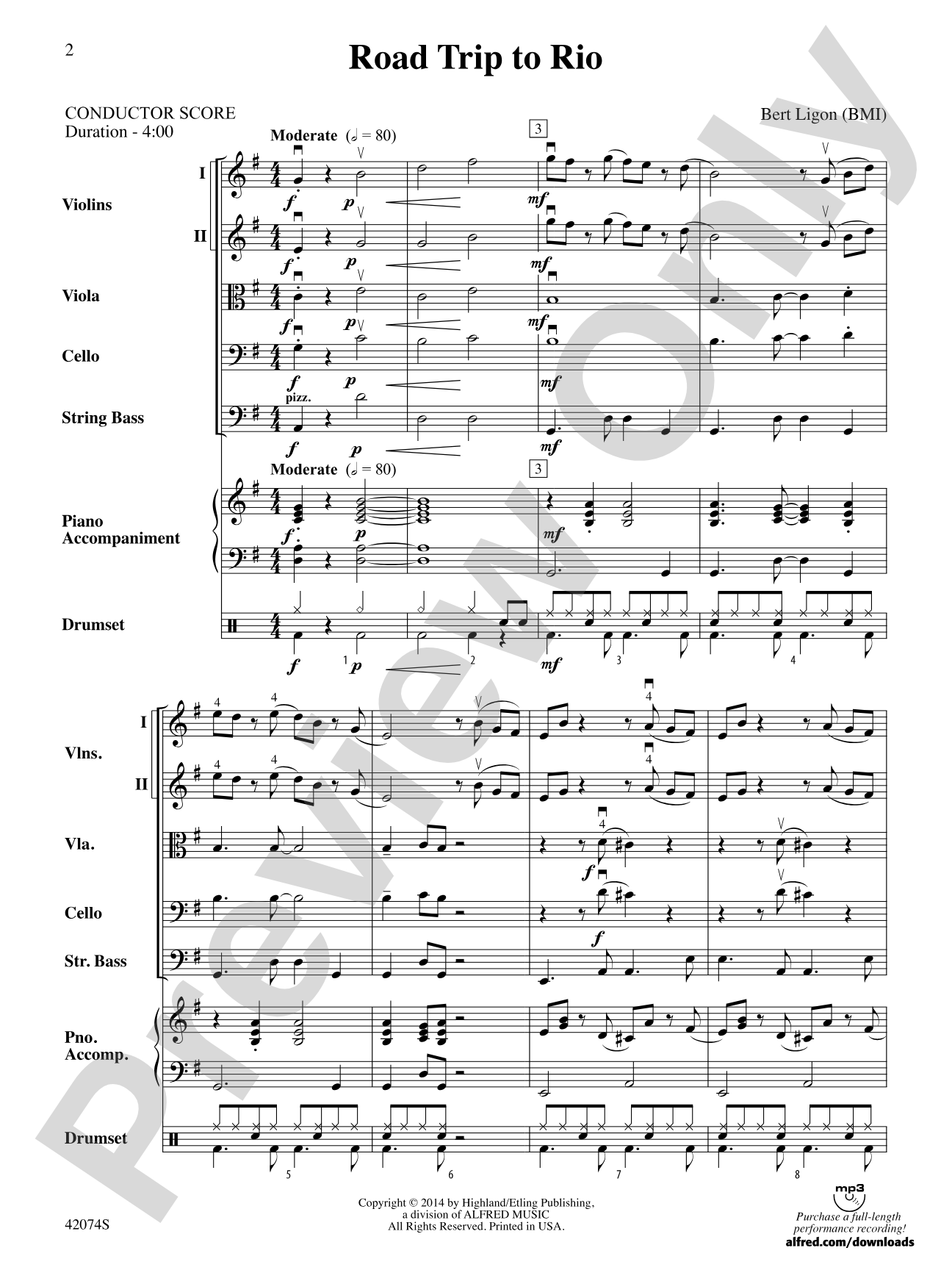 Road Trip to Rio: String Orchestra Conductor Score & Parts