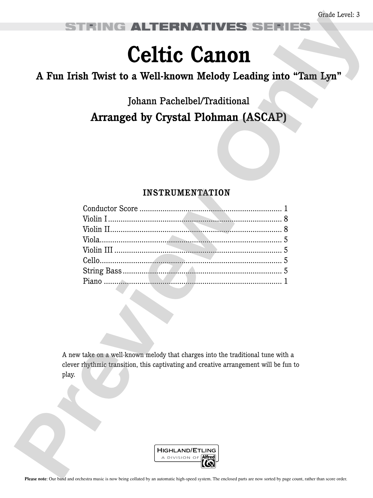 Celtic Canon: String Orchestra Conductor Score & Parts