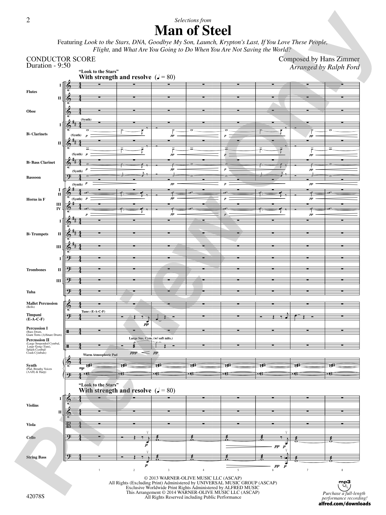 Man of Steel, Selections from: Full Orchestra Conductor Score & Parts