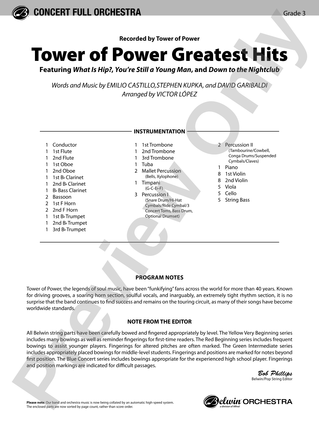 Tower of Power Greatest Hits: Full Orchestra Conductor Score & Parts