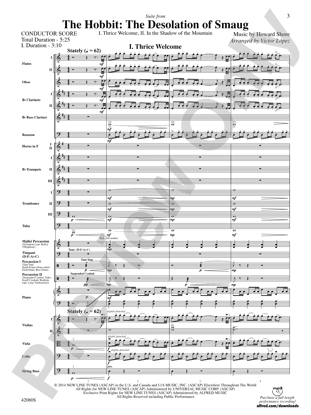 Suite from The Hobbit: The Desolation of Smaug: Full Orchestra Conductor Score & Parts