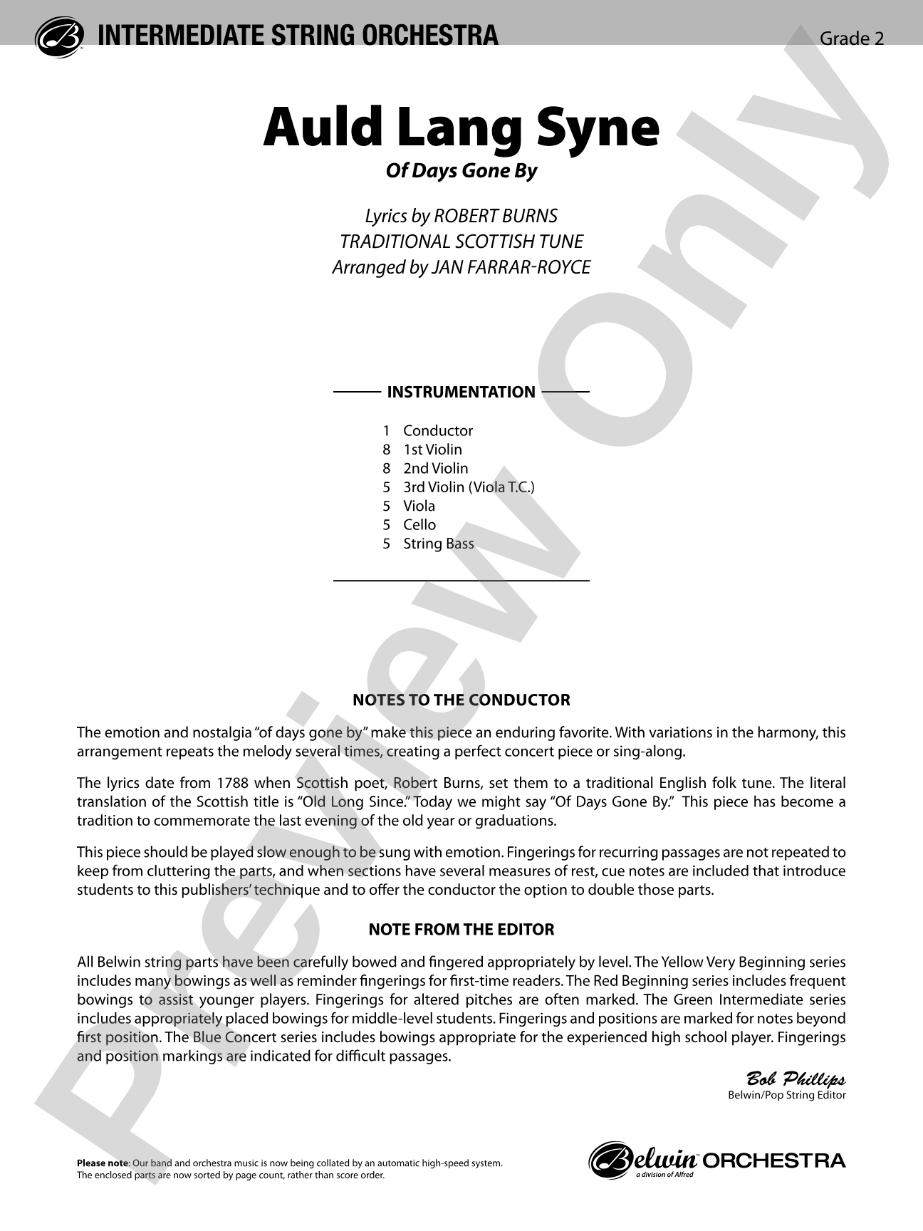 Auld Lang Syne: String Orchestra Conductor Score & Parts