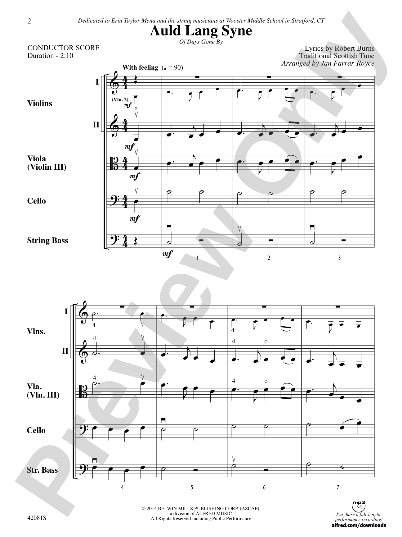 Auld Lang Syne: String Orchestra Conductor Score & Parts