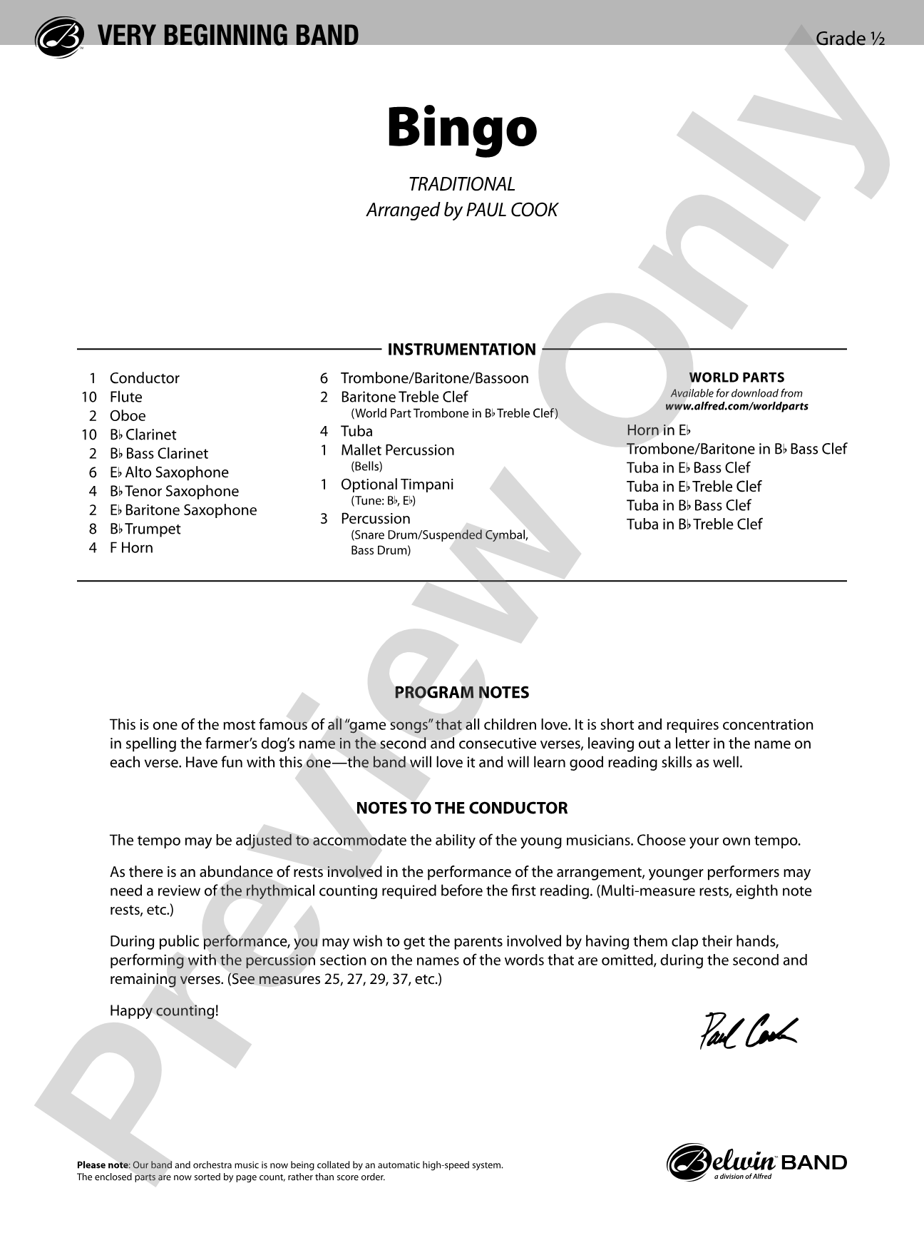 Bingo: Concert Band Conductor Score & Parts