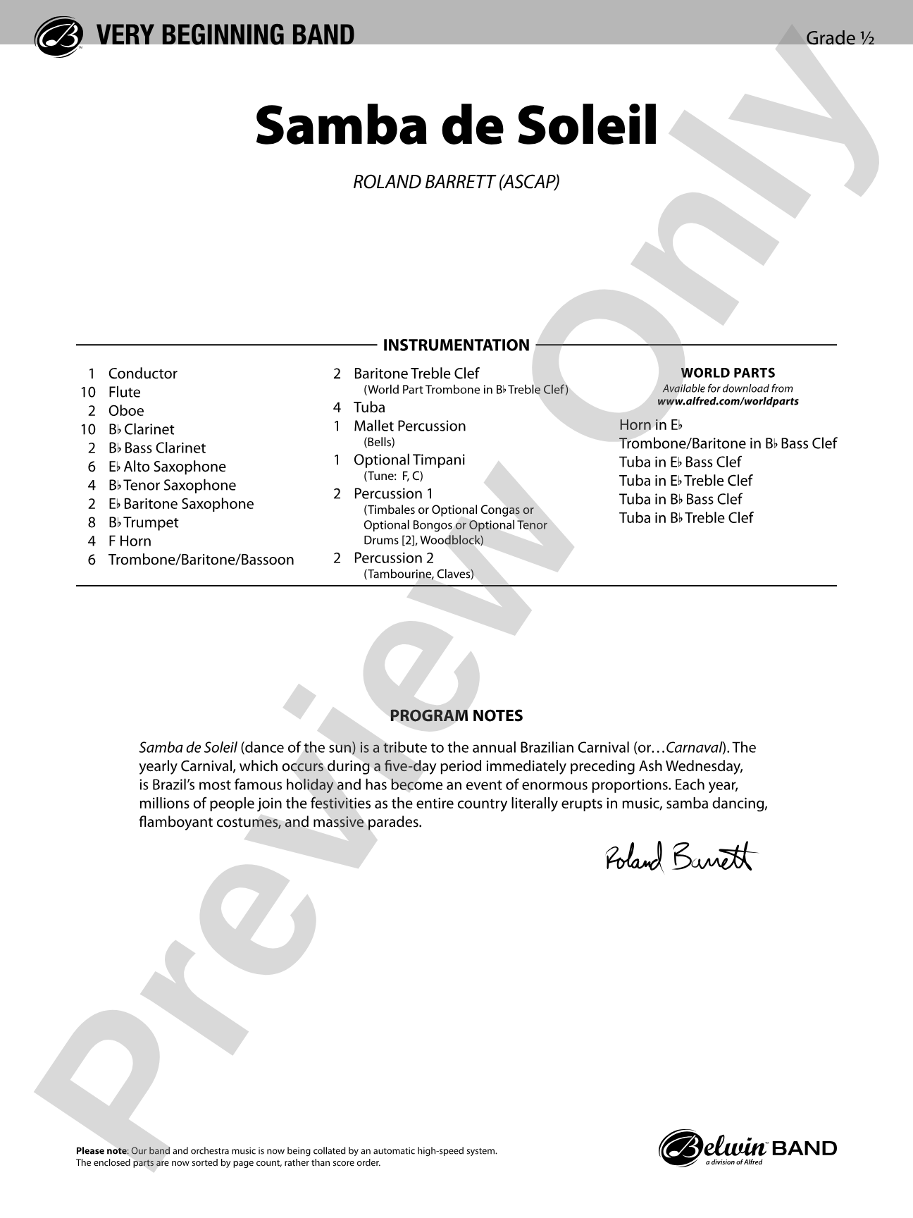 Samba de Soleil: Concert Band Conductor Score & Parts