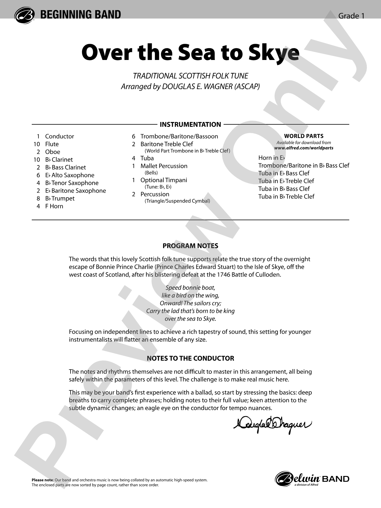 Over the Sea to Skye: Concert Band Conductor Score & Parts