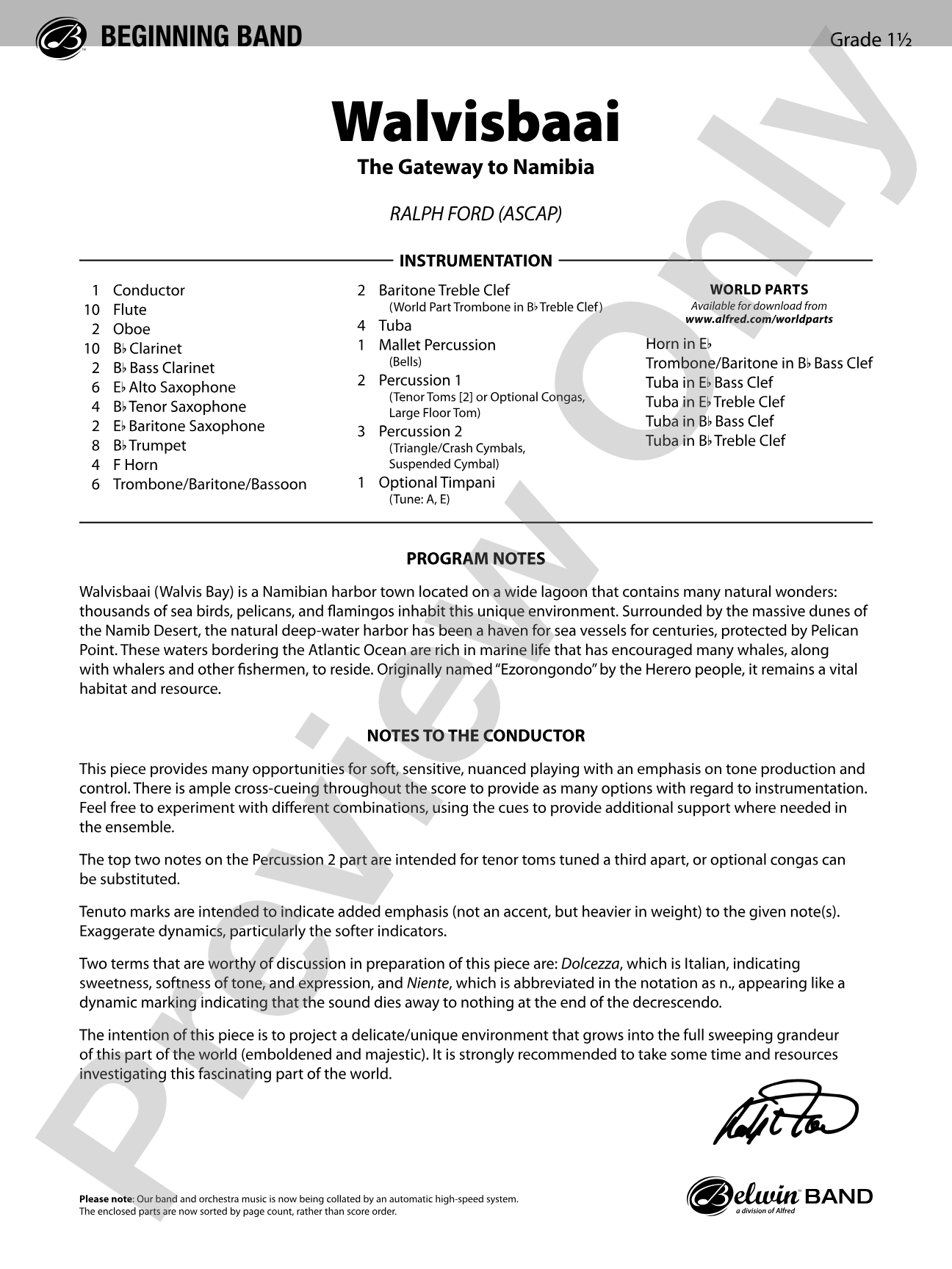 Walvisbaai: Concert Band Conductor Score & Parts