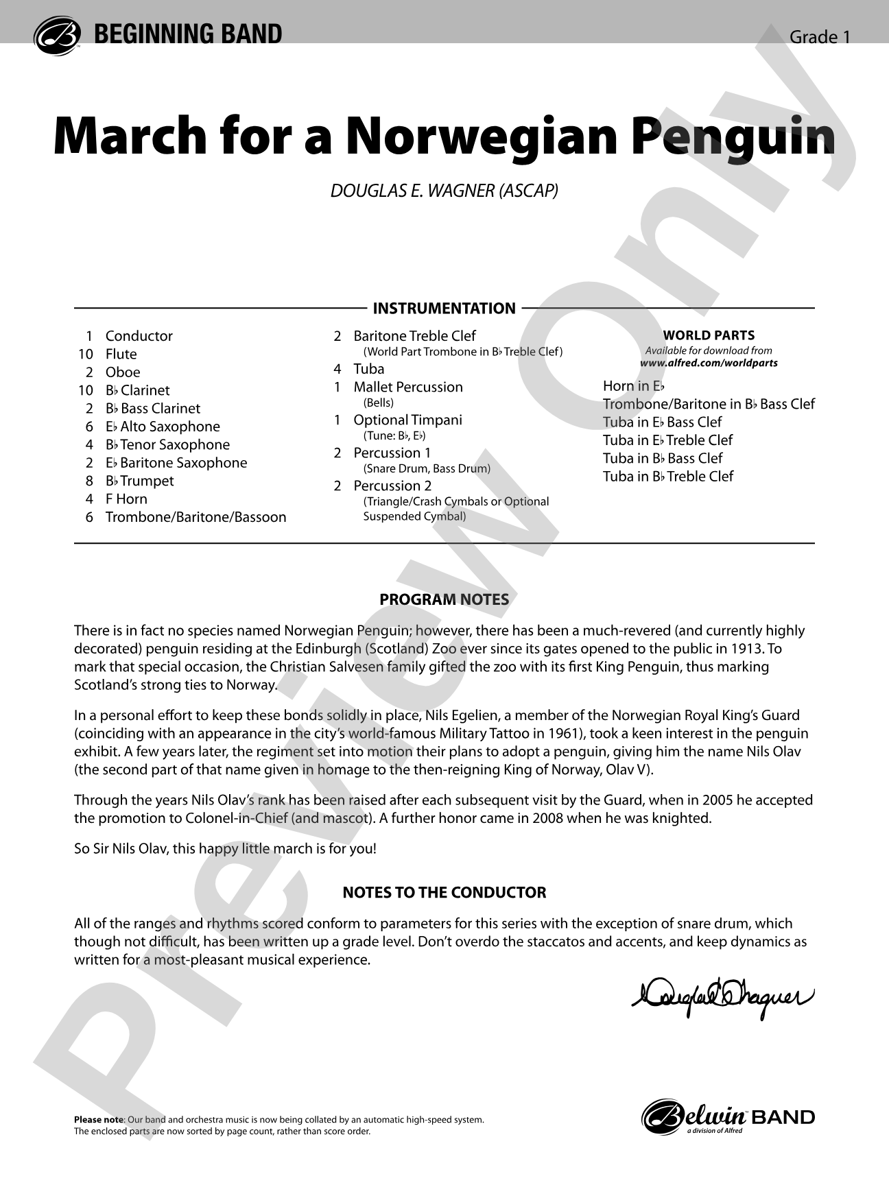 March for a Norwegian Penguin: Concert Band Conductor Score & Parts