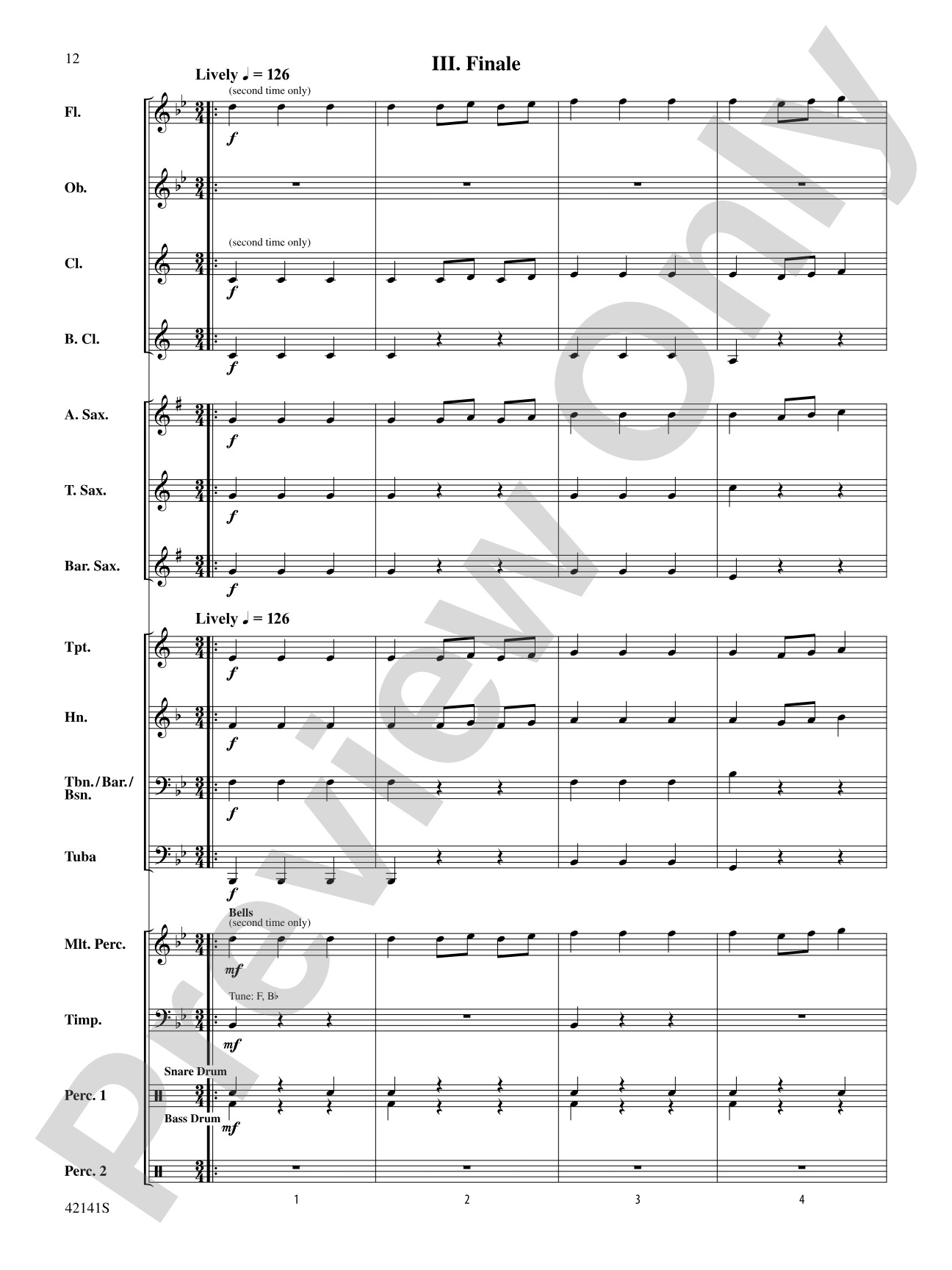 Three Movements from Water Music: Concert Band Conductor Score & Parts