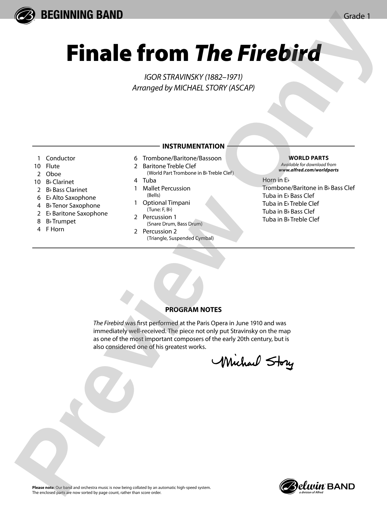 Finale from The Firebird: Concert Band Conductor Score & Parts