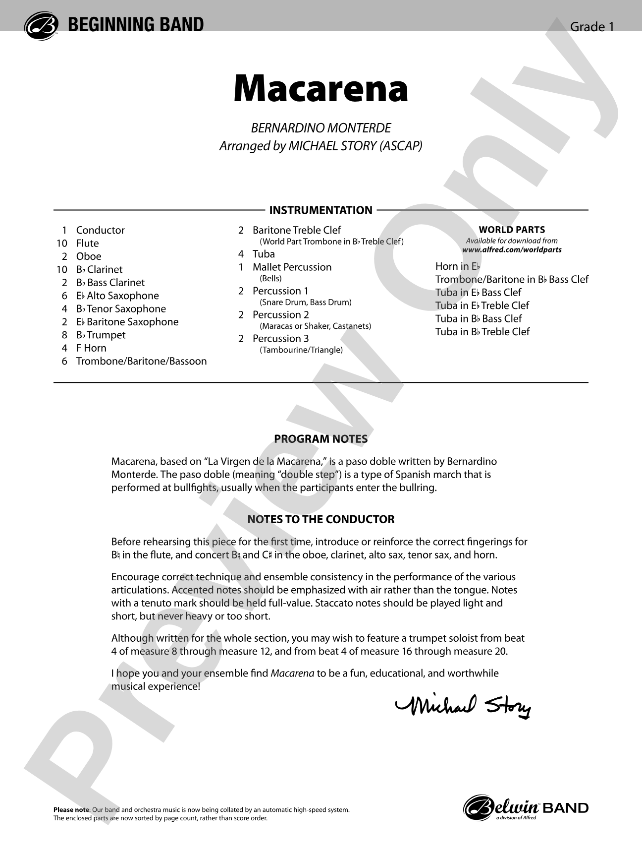 Macarena: Concert Band Conductor Score & Parts