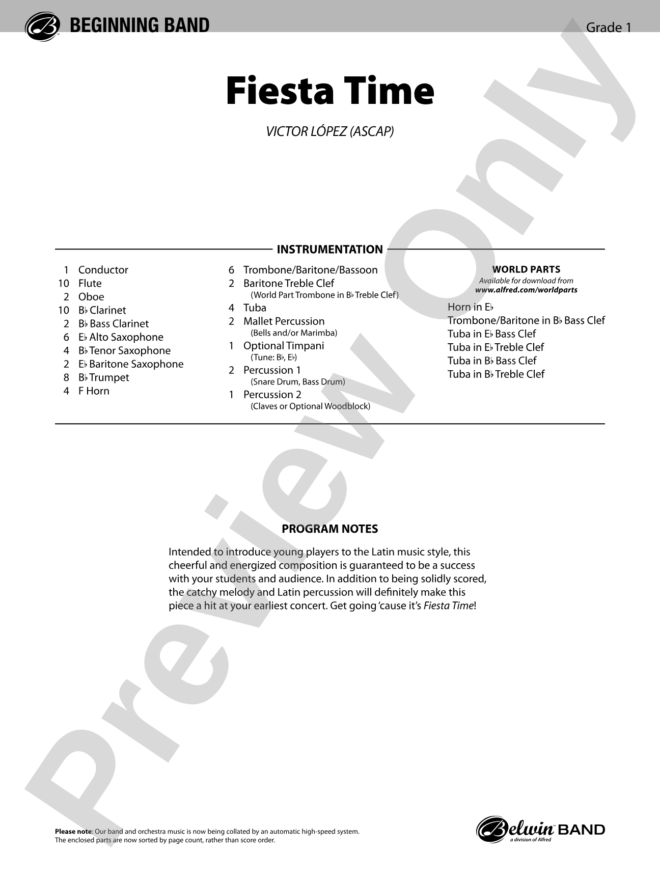 Fiesta Time: Concert Band Conductor Score & Parts