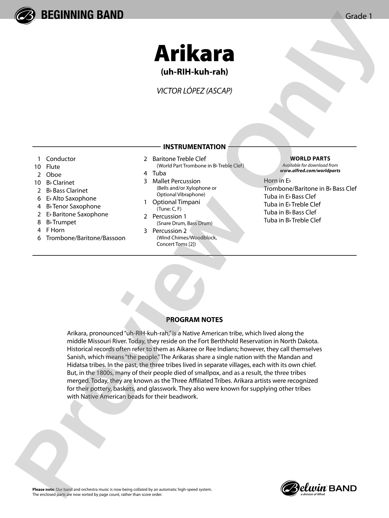 Arikara: Concert Band Conductor Score & Parts