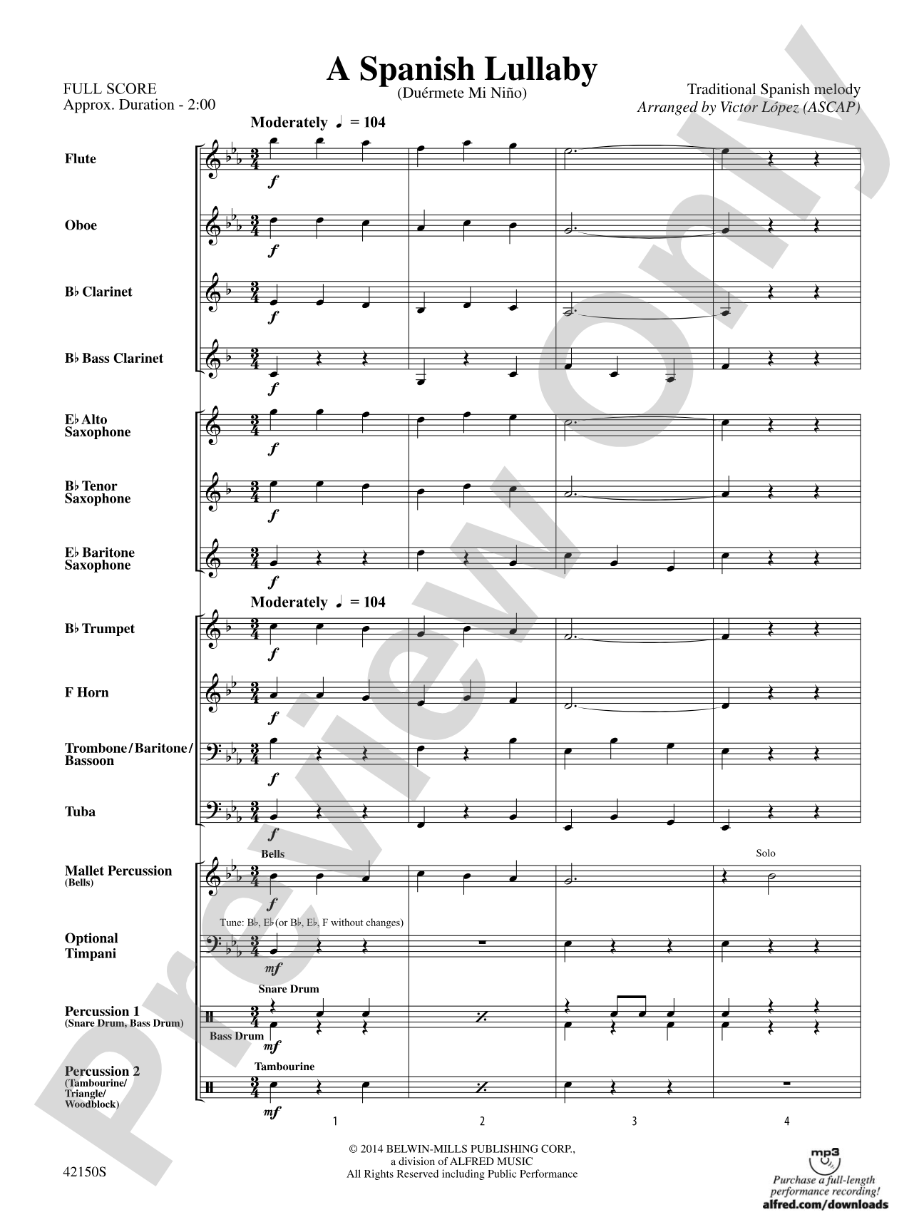 A Spanish Lullaby: Concert Band Conductor Score & Parts