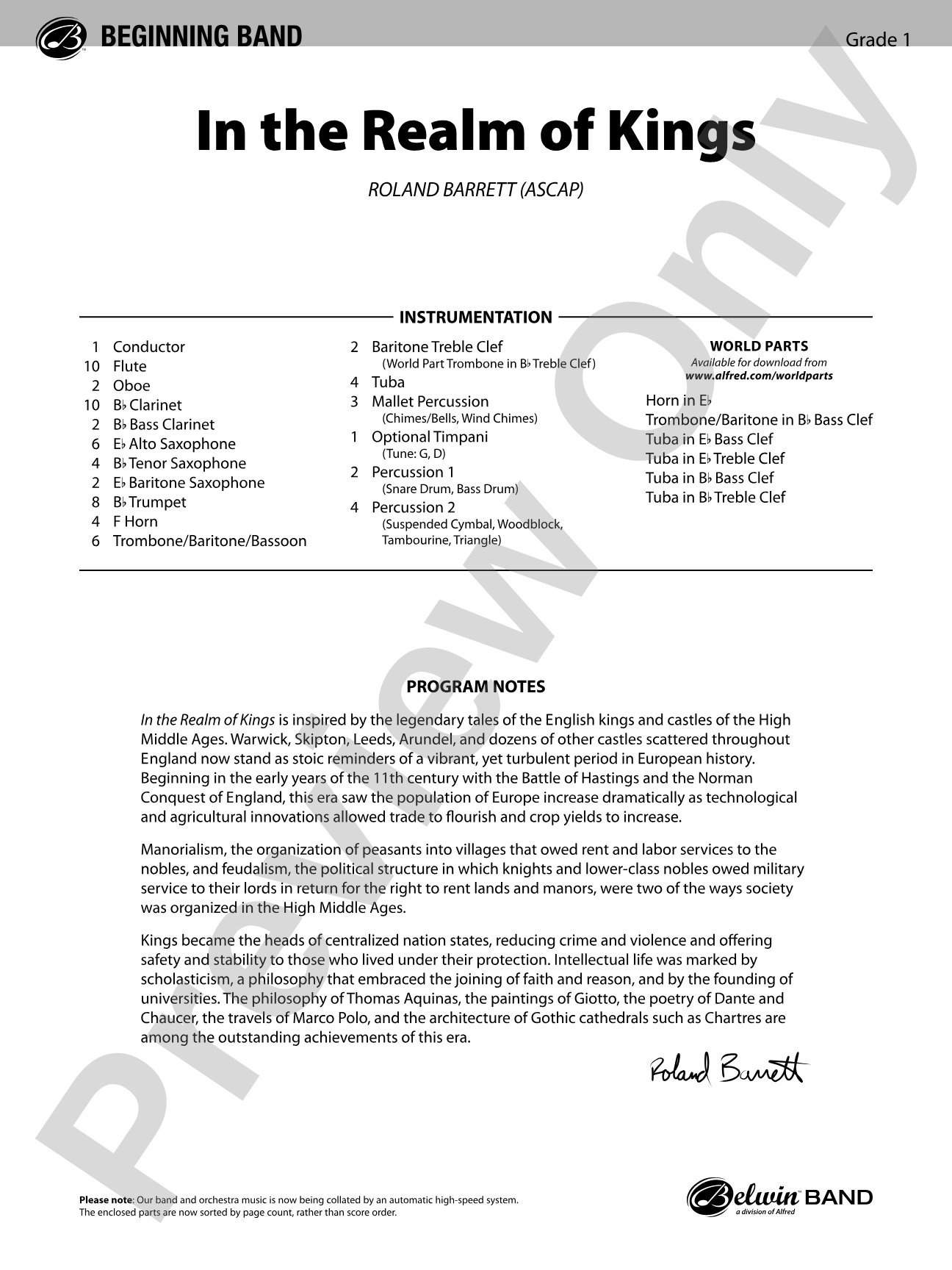 In the Realm of Kings: Concert Band Conductor Score & Parts