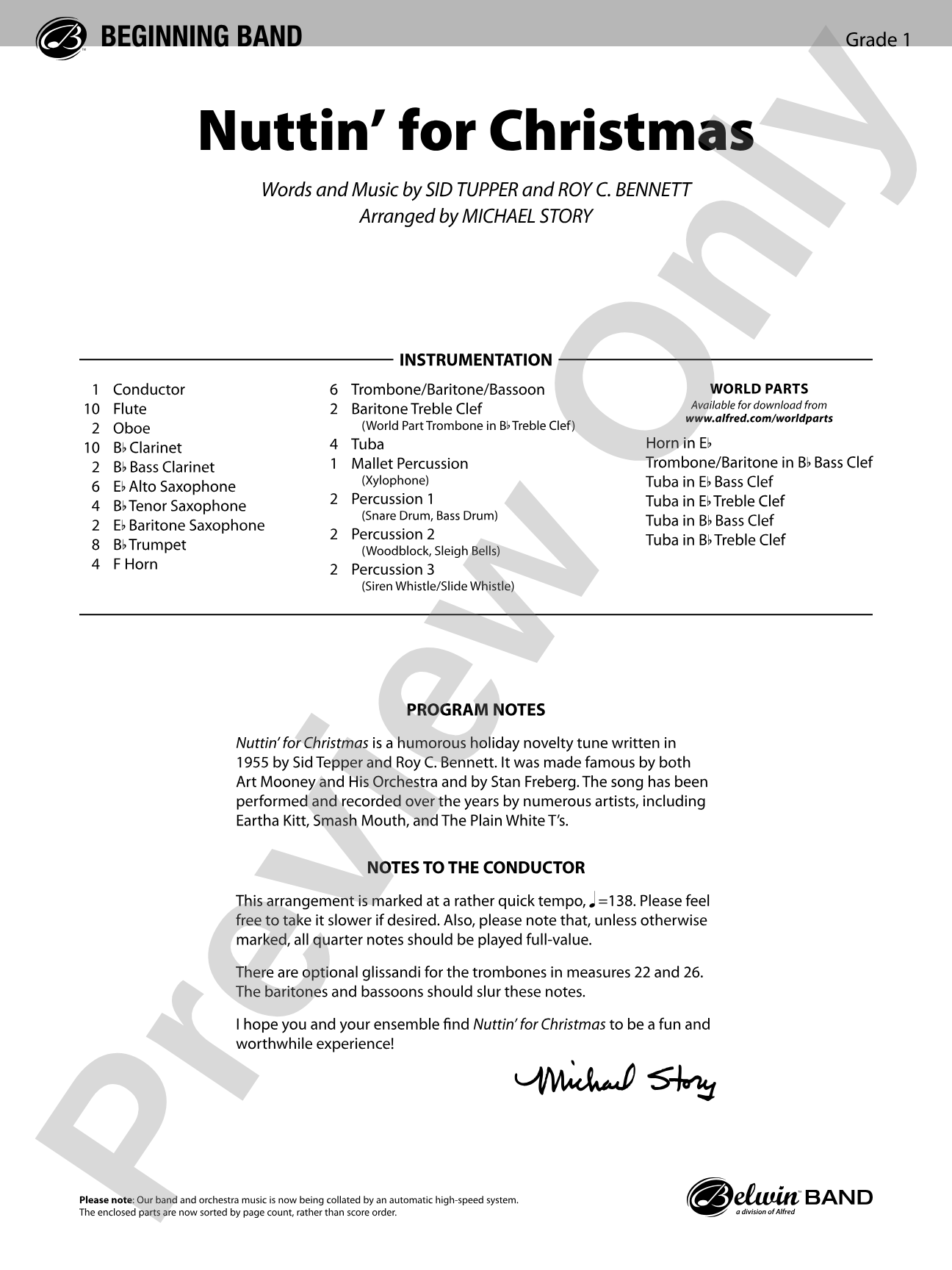 Nuttin' for Christmas: Concert Band Conductor Score & Parts