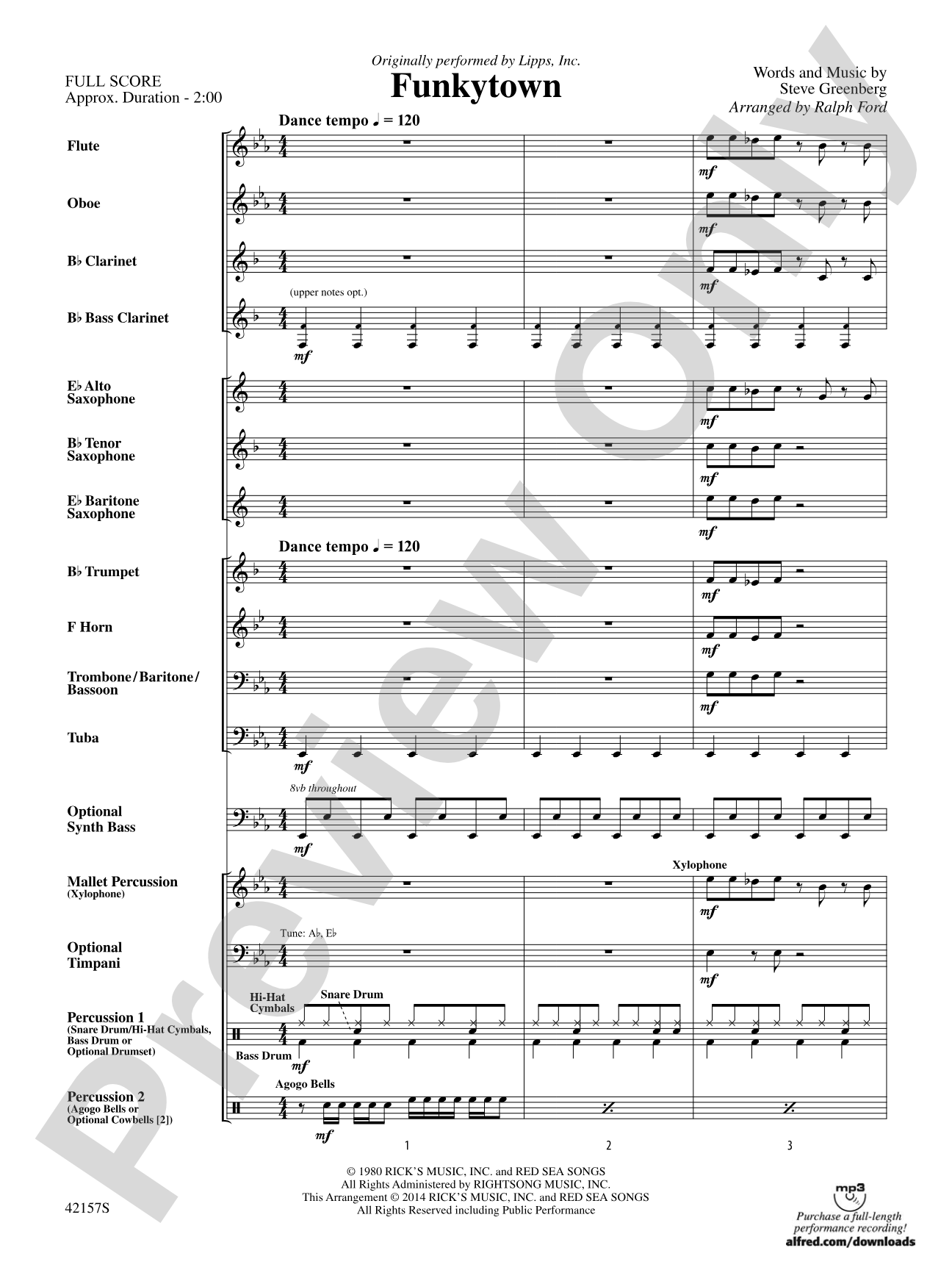 Funkytown: Concert Band Conductor Score & Parts