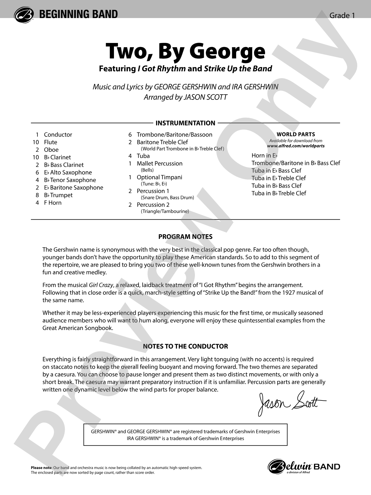 Two, by George: Concert Band Conductor Score & Parts