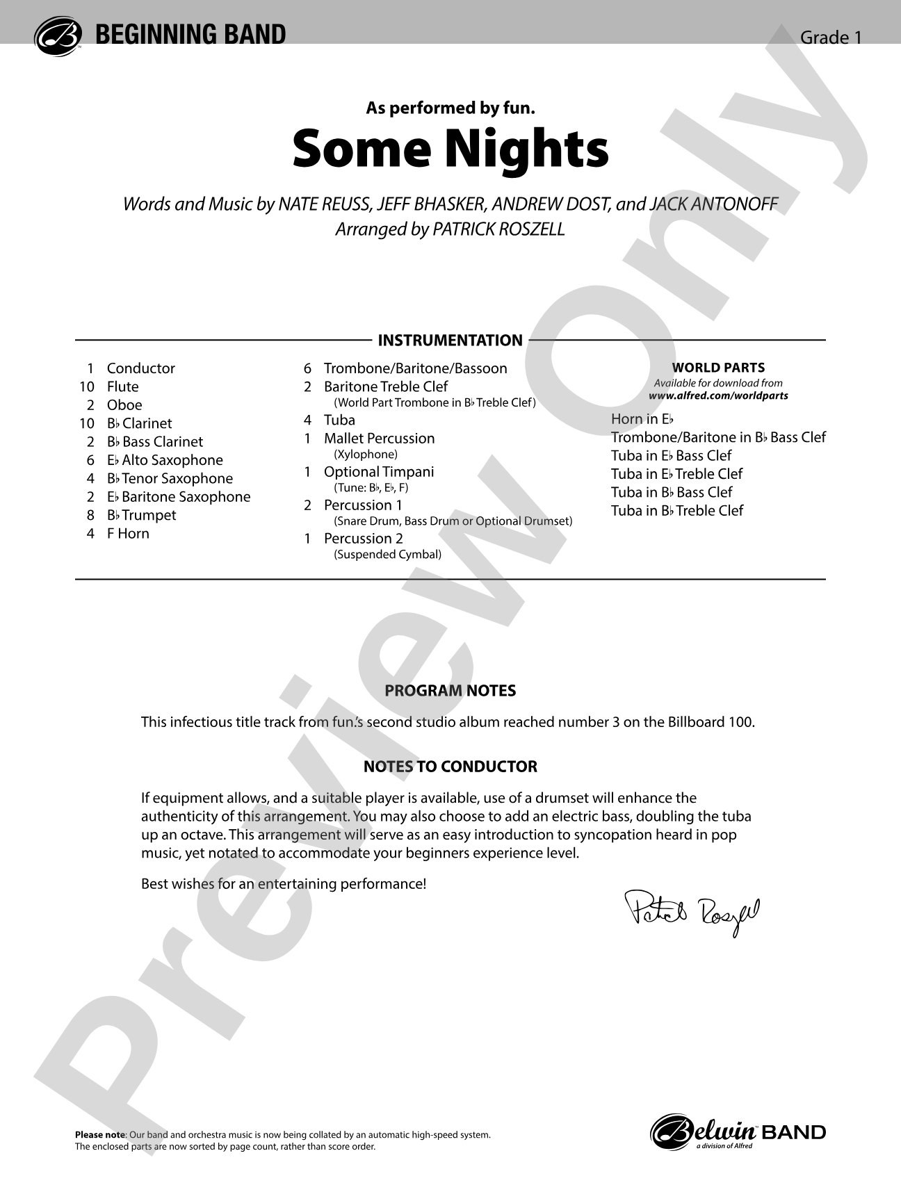 Some Nights: Concert Band Conductor Score & Parts