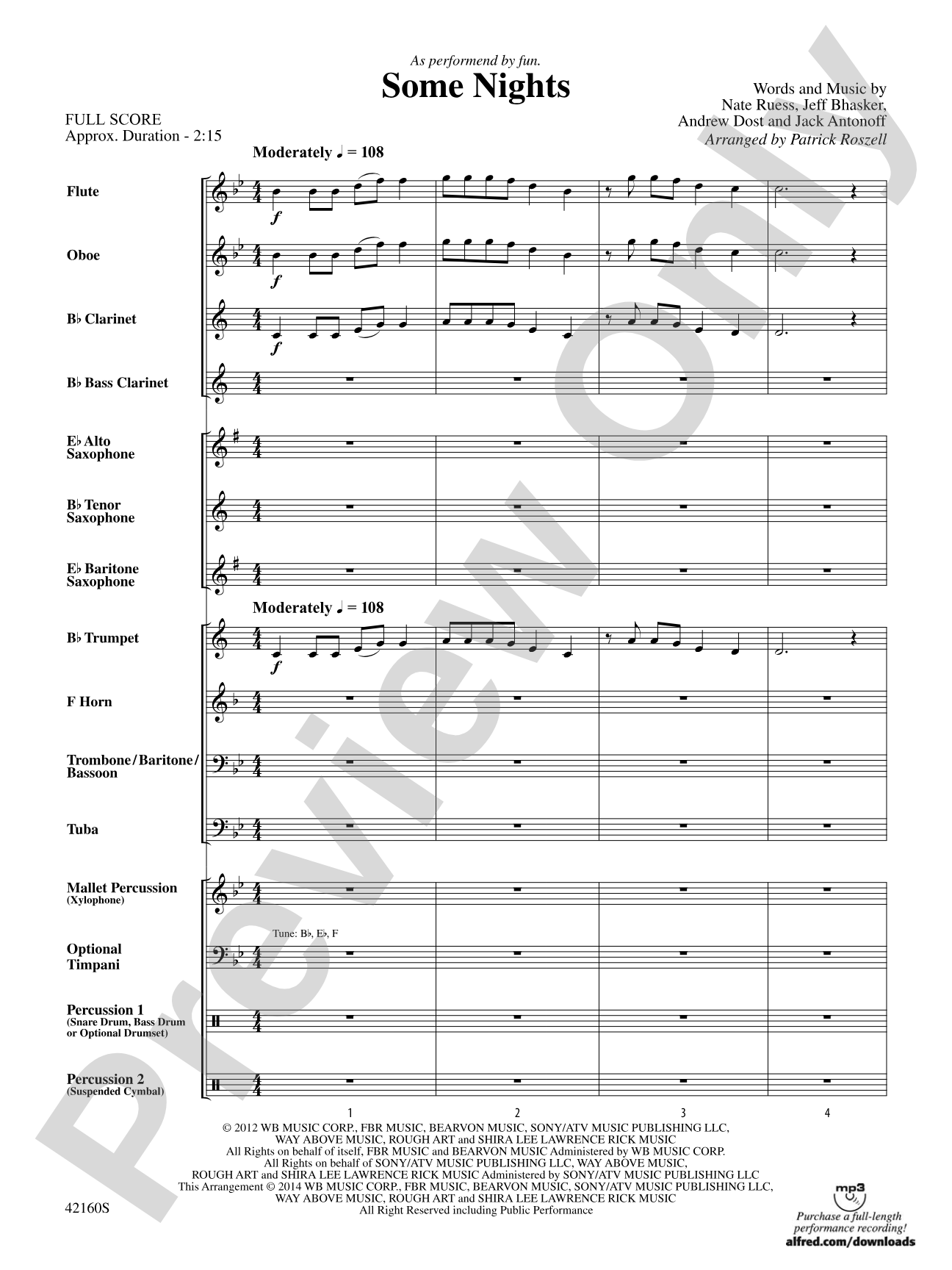 Some Nights: Concert Band Conductor Score & Parts
