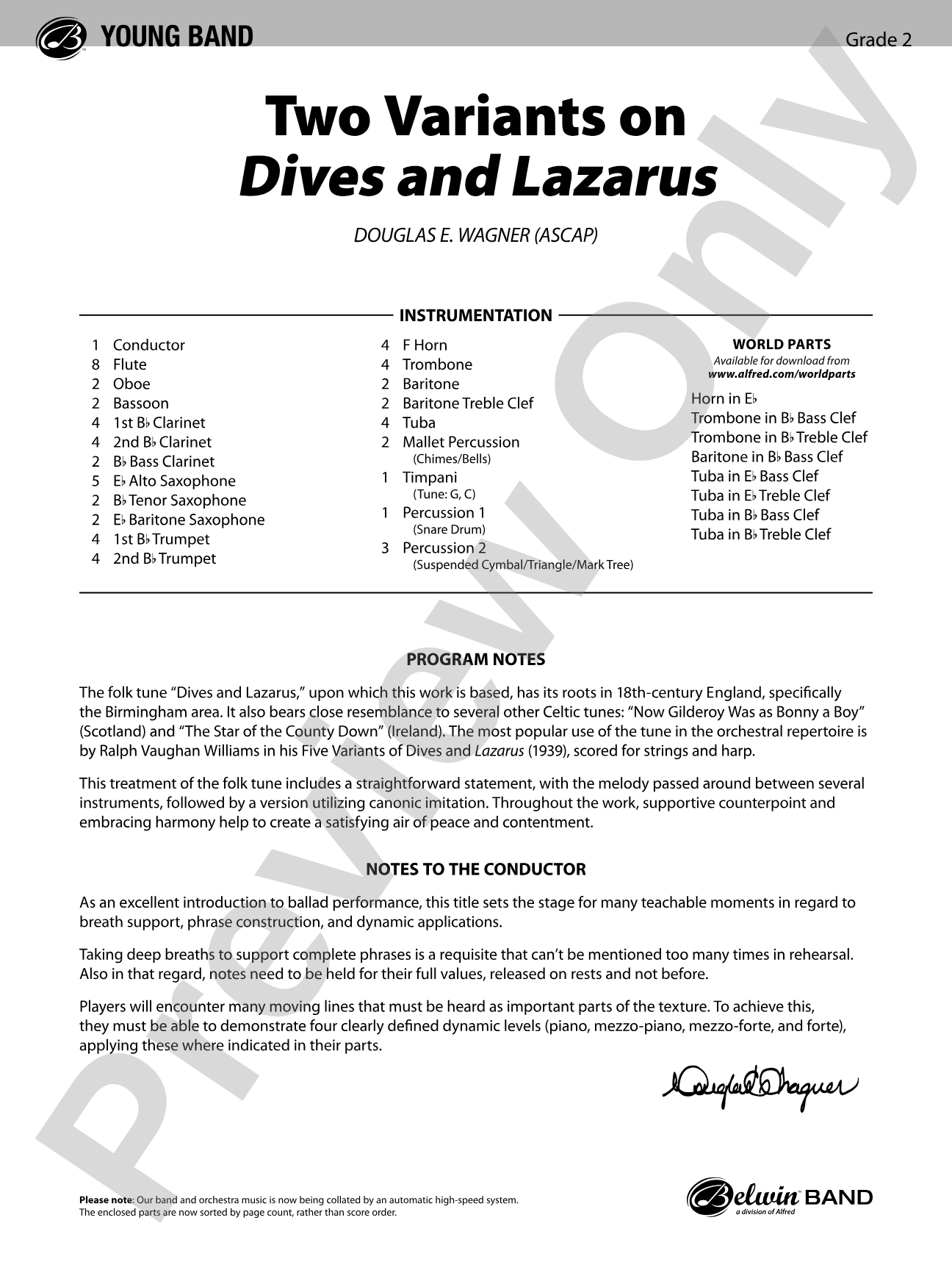 Two Variants on "Dives and Lazarus": Concert Band Conductor Score & Parts