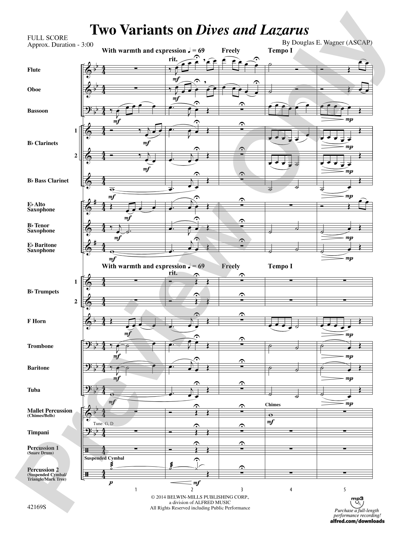 Two Variants on "Dives and Lazarus": Concert Band Conductor Score & Parts