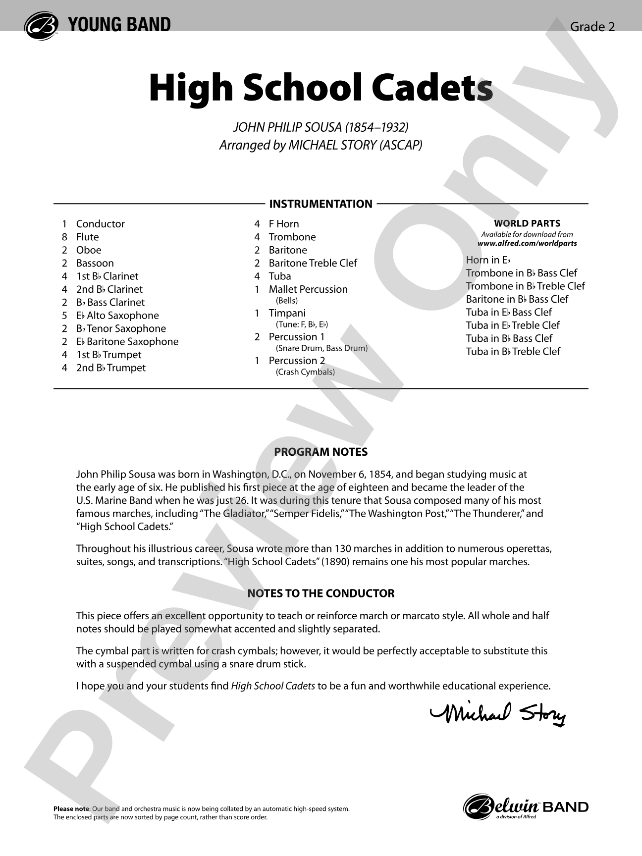 High School Cadets: Concert Band Conductor Score & Parts