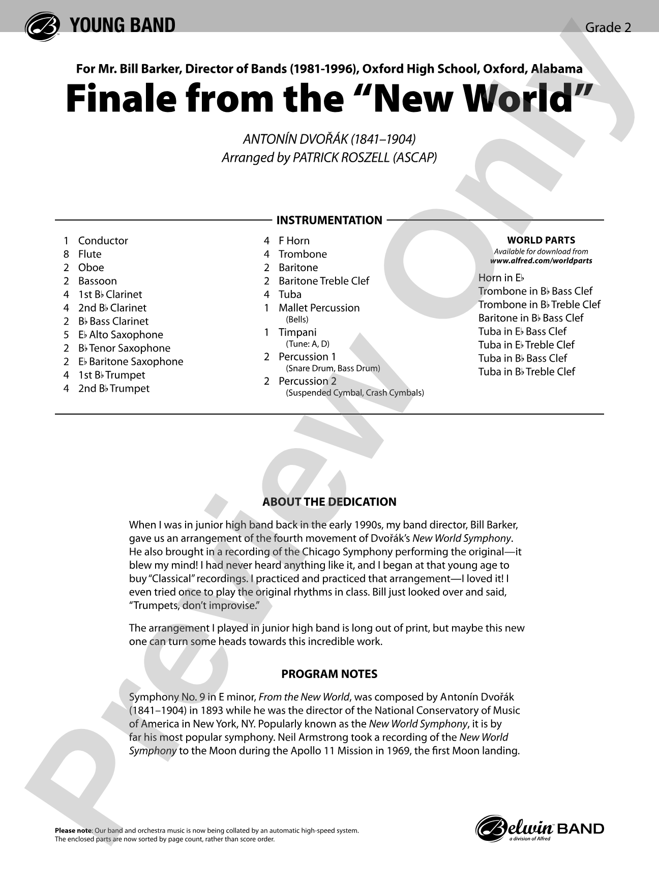 "The New World," Finale from: Concert Band Conductor Score & Parts