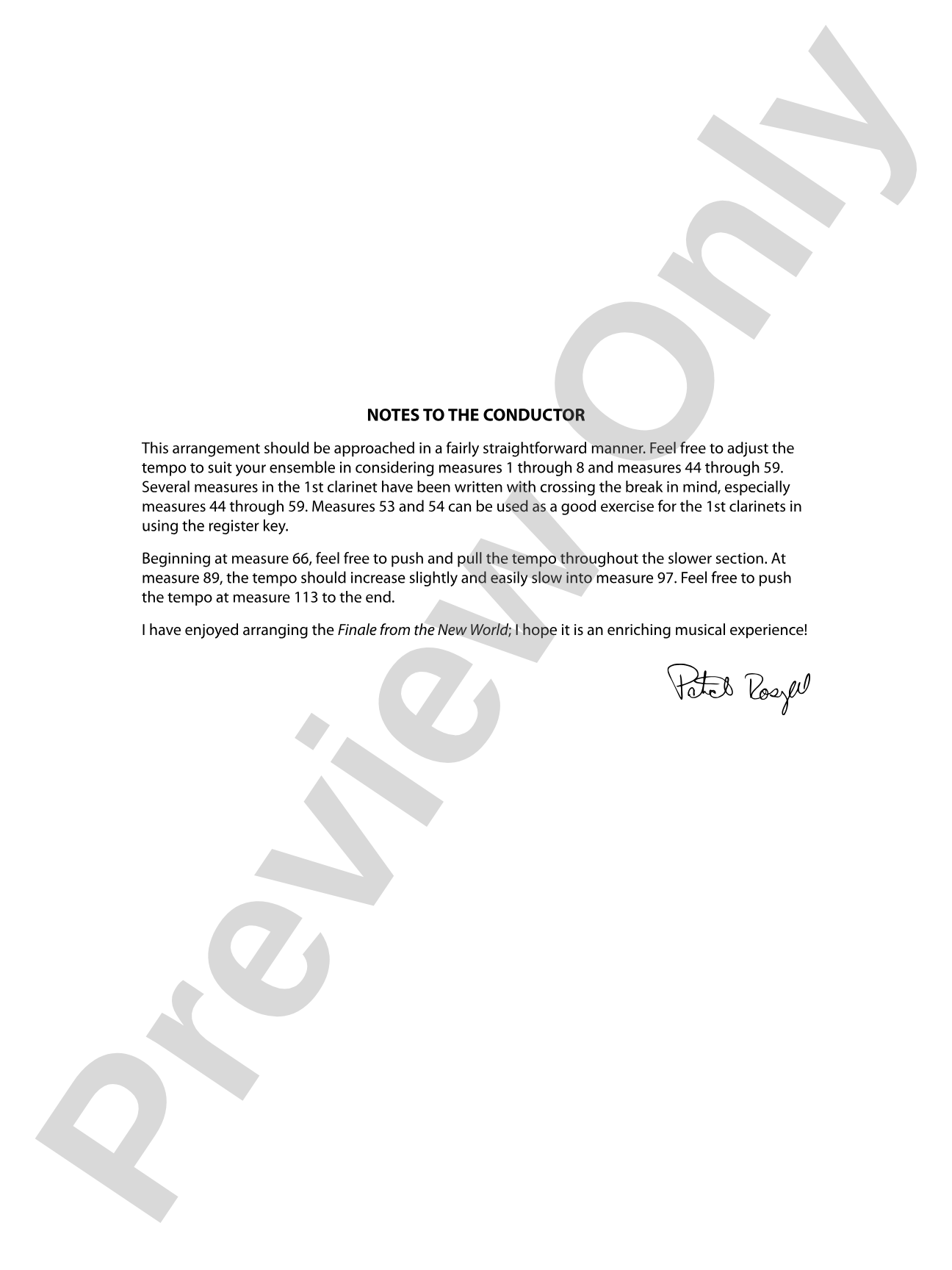 "The New World," Finale from: Concert Band Conductor Score & Parts