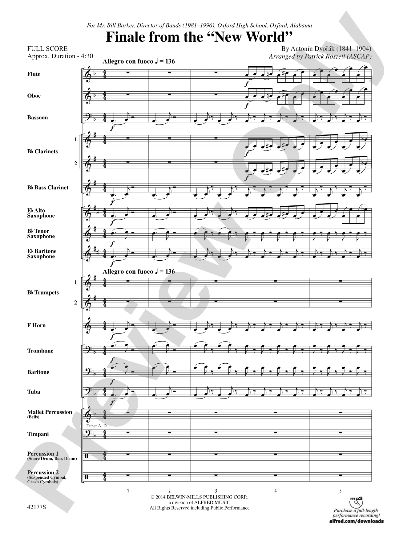 "The New World," Finale from: Concert Band Conductor Score & Parts