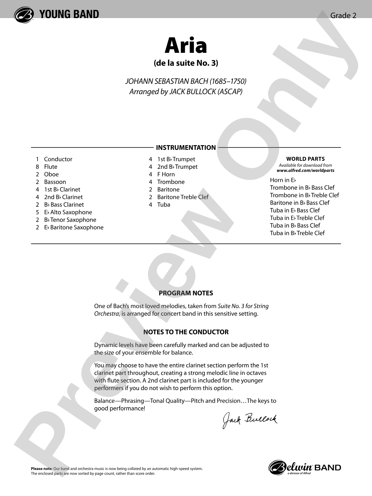 Aria: Concert Band Conductor Score & Parts