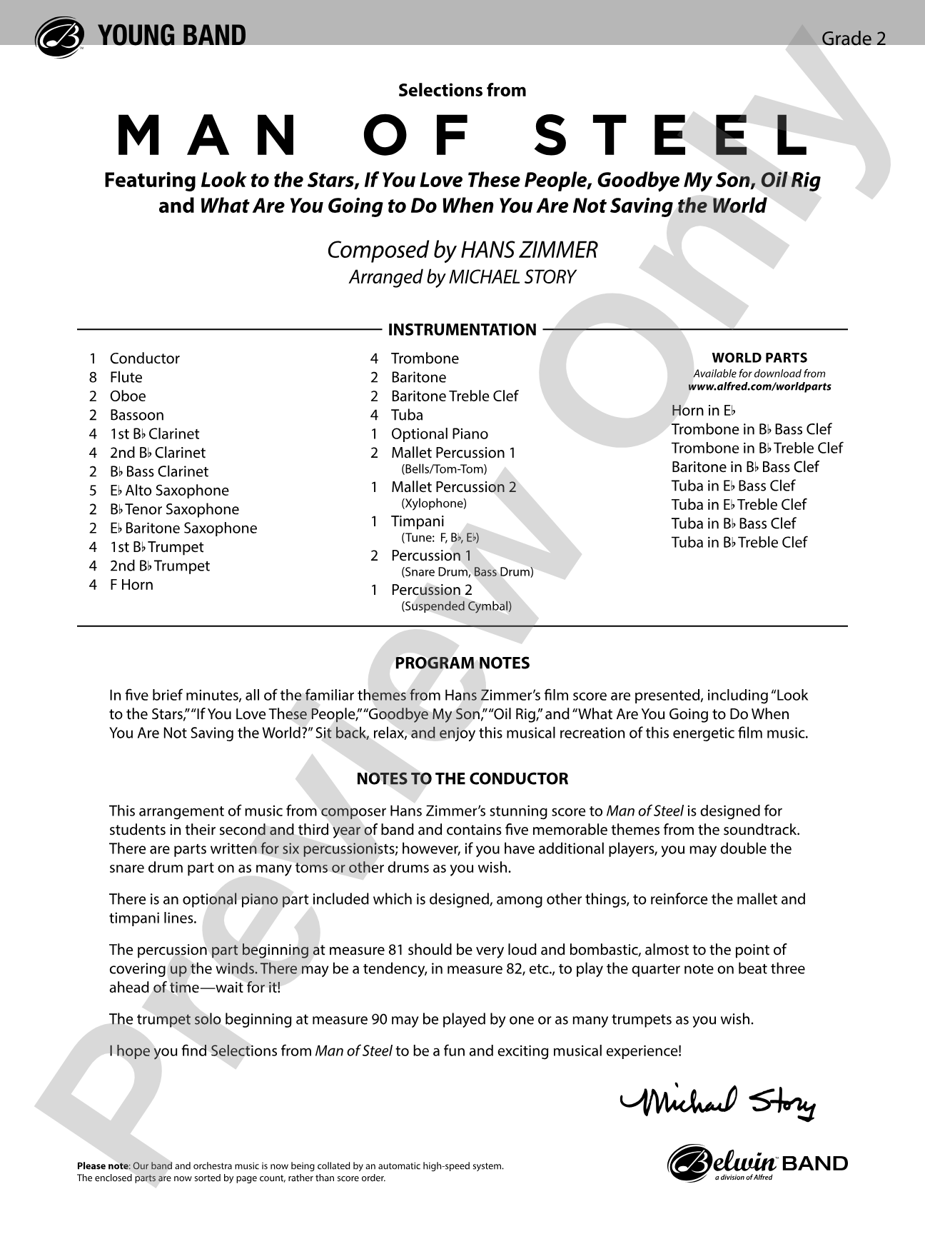 Man of Steel, Selections from: Concert Band Conductor Score & Parts