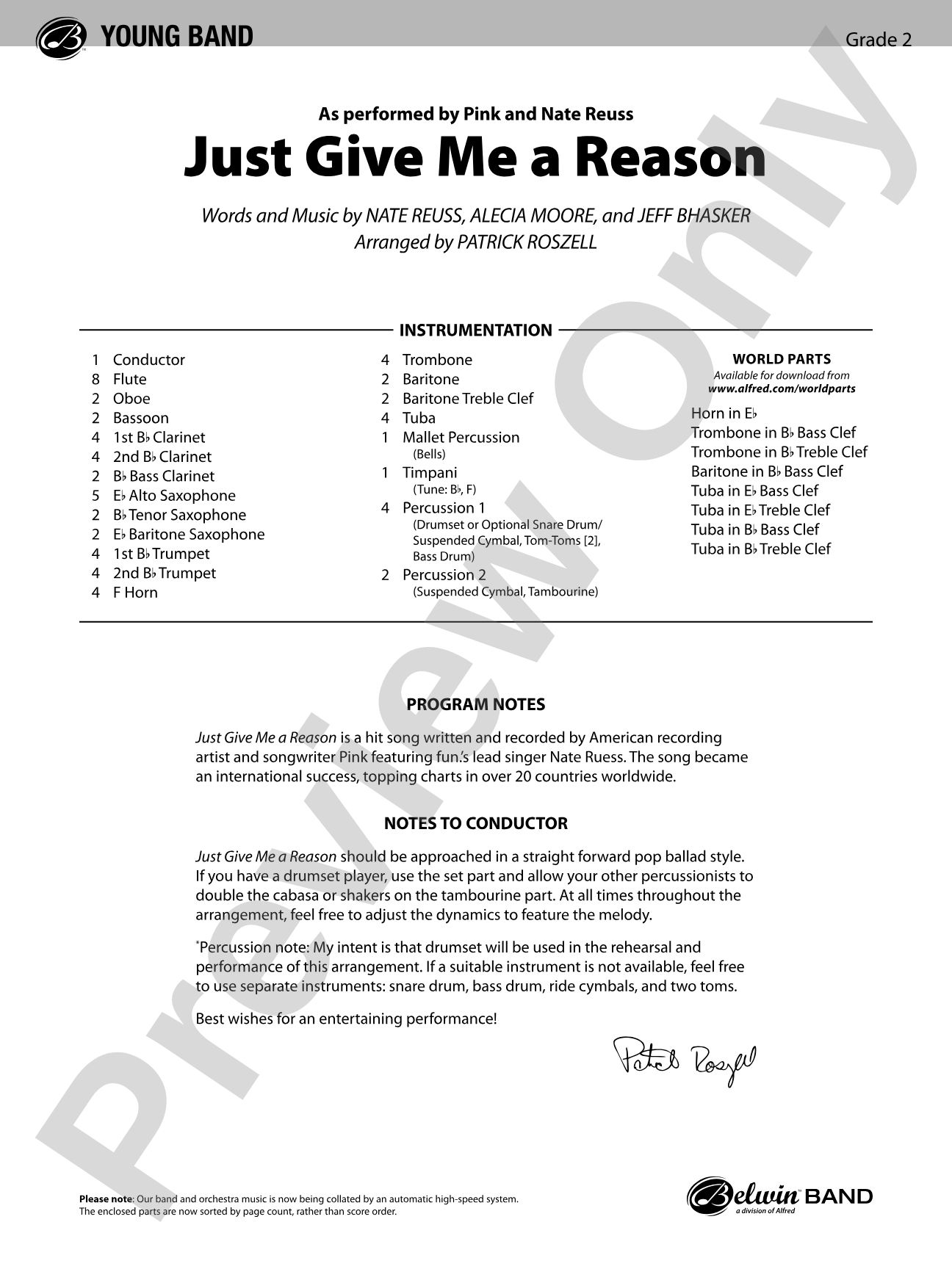 Just Give Me a Reason: Concert Band Conductor Score & Parts