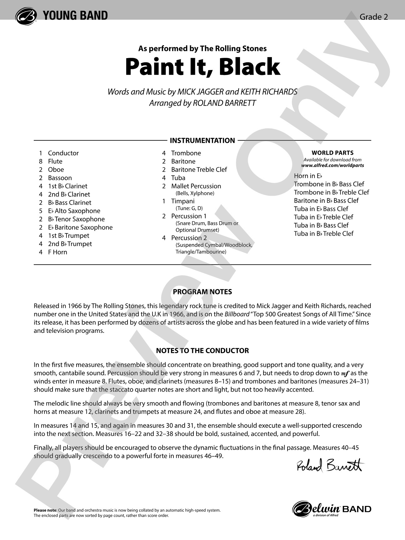 Paint It, Black: Concert Band Conductor Score & Parts