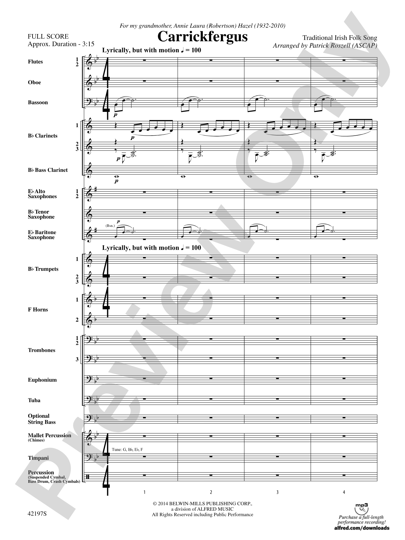 Carrickfergus: Concert Band Conductor Score & Parts