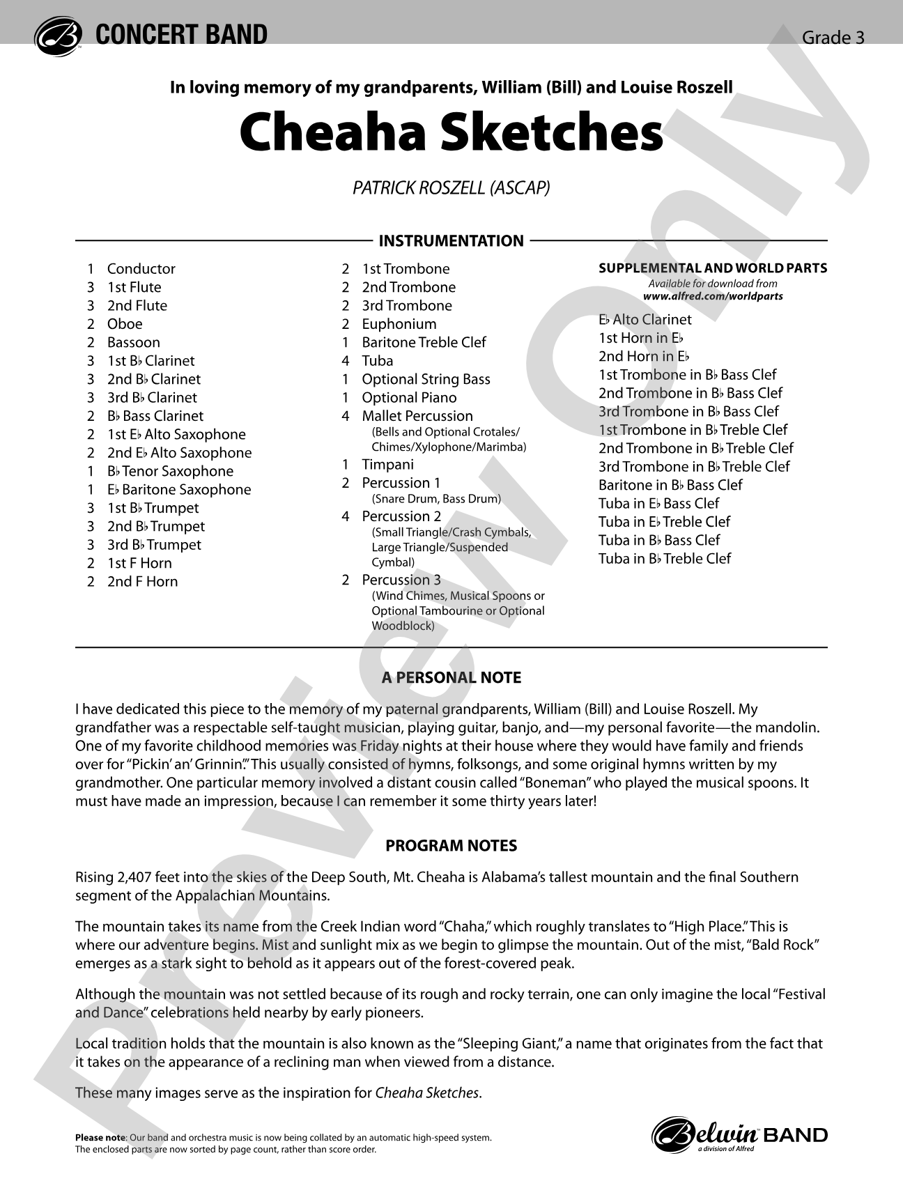 Cheaha Sketches: Concert Band Conductor Score & Parts